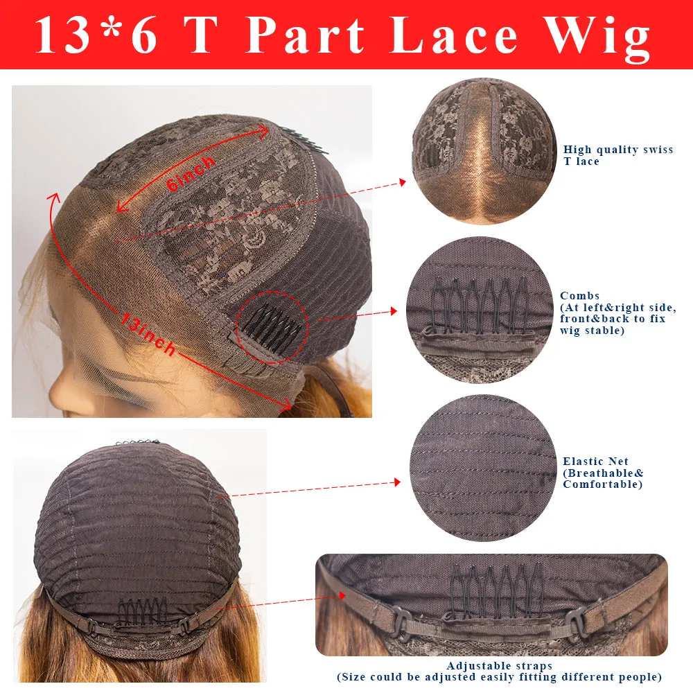 Human Hair Lace Wig Silky Straight Honey Blonde Highlight Color P4/27