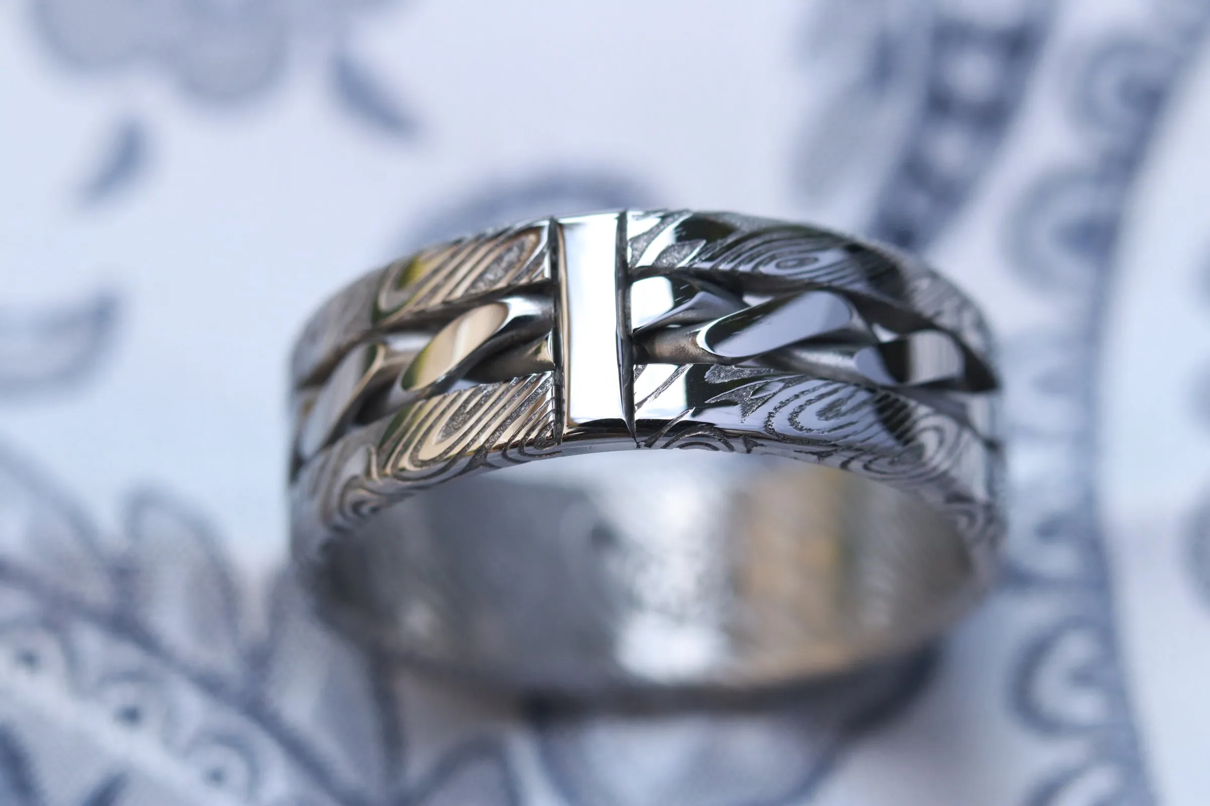 Hybrid "BREGDAN" handmade braided ring,  damasteel damascus curb chain ring celtic rings braided rings