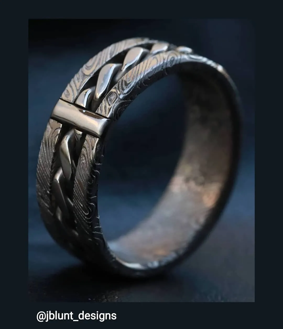 Hybrid "BREGDAN" handmade braided ring,  damasteel damascus curb chain ring celtic rings braided rings