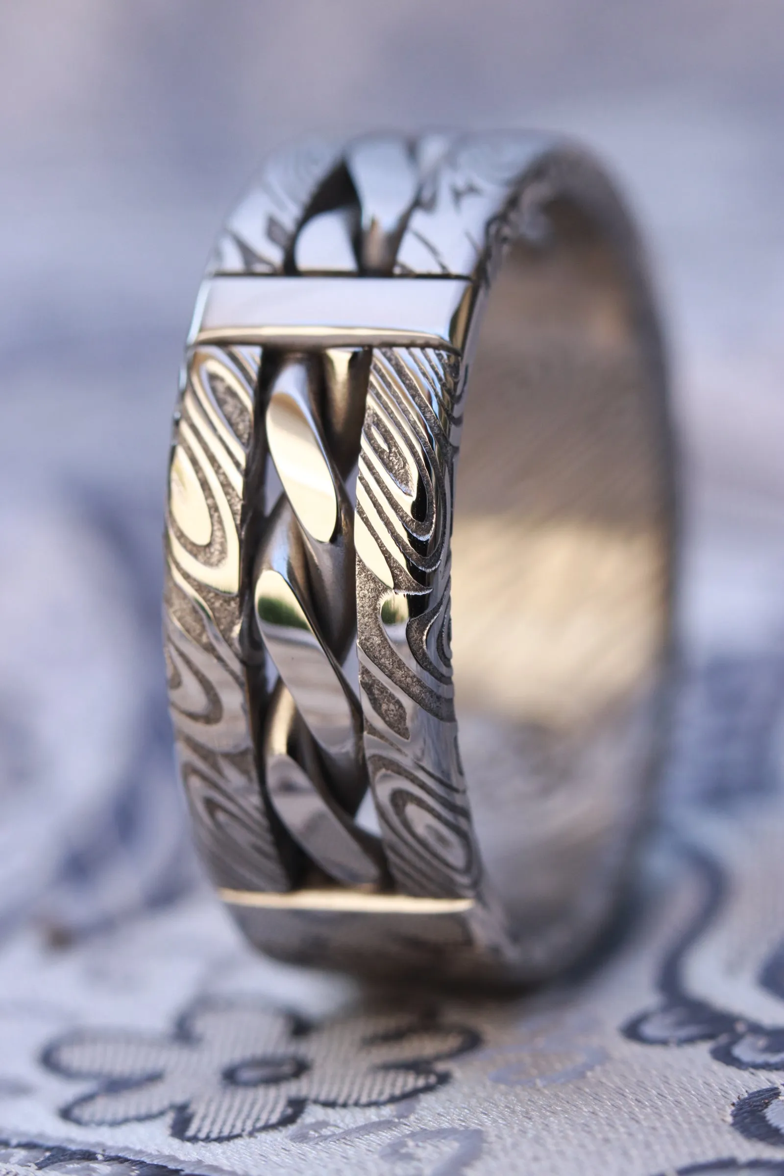 Hybrid "BREGDAN" handmade braided ring,  damasteel damascus curb chain ring celtic rings braided rings