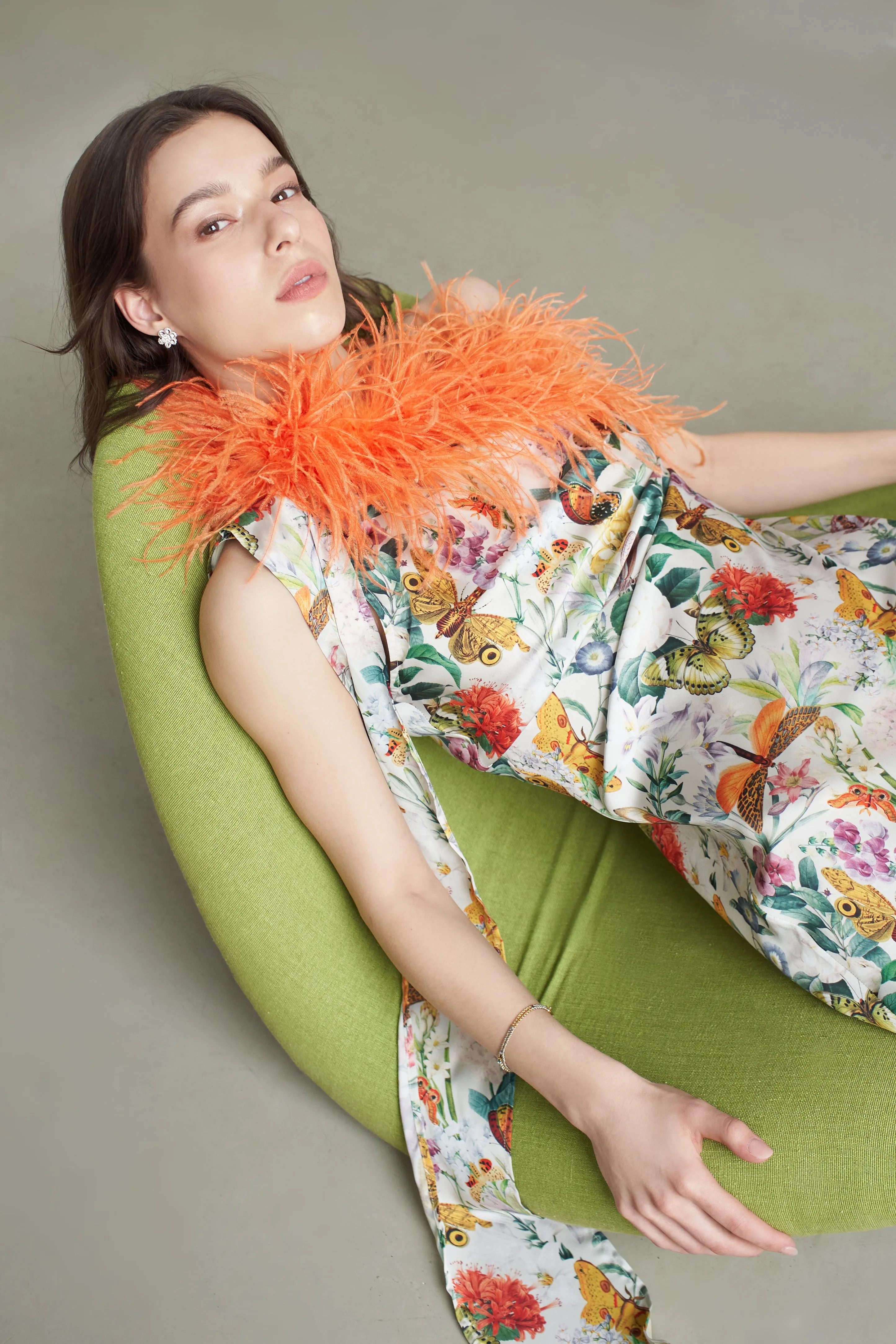 Imani Silky Dress with Feather Boa