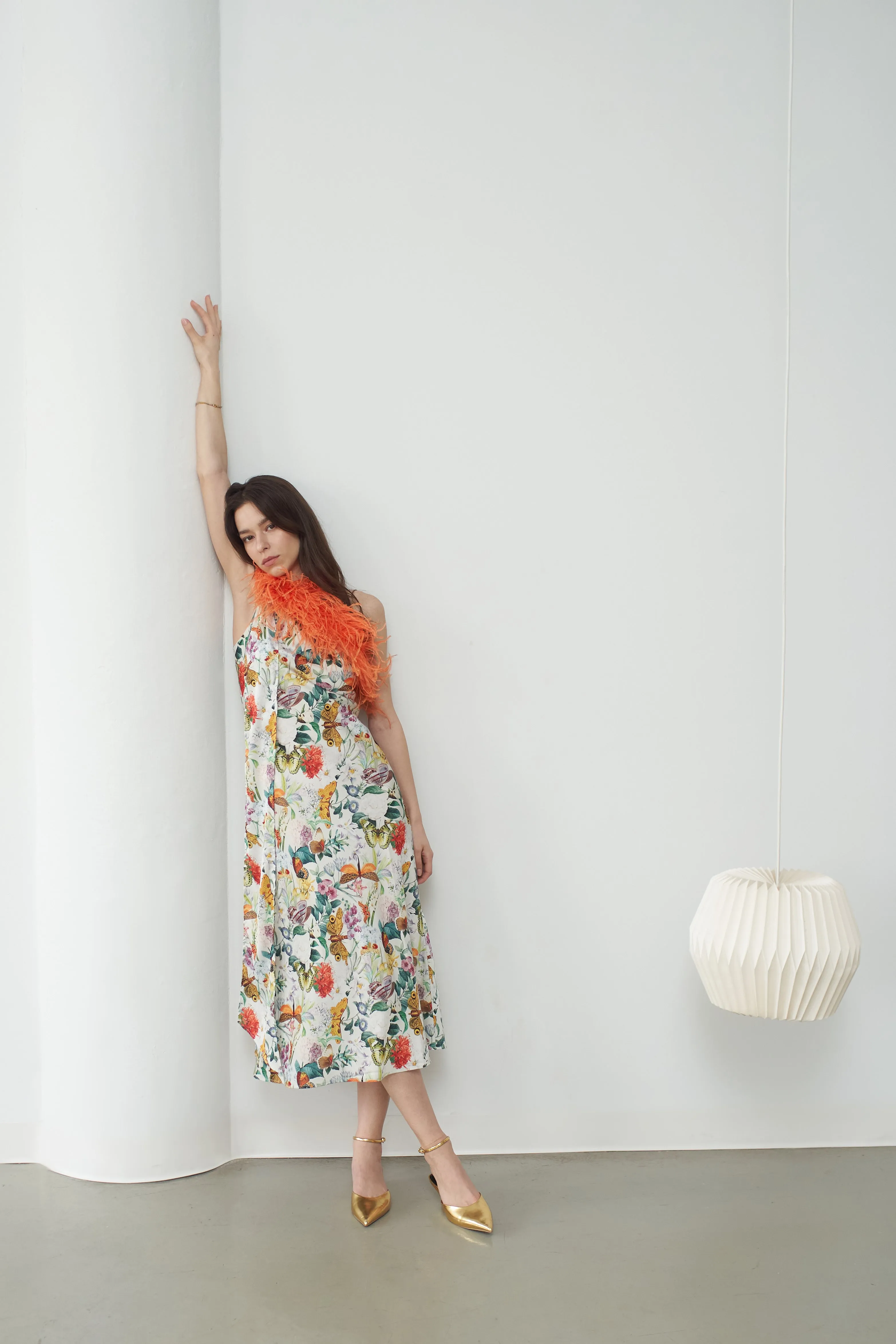 Imani Silky Dress with Feather Boa
