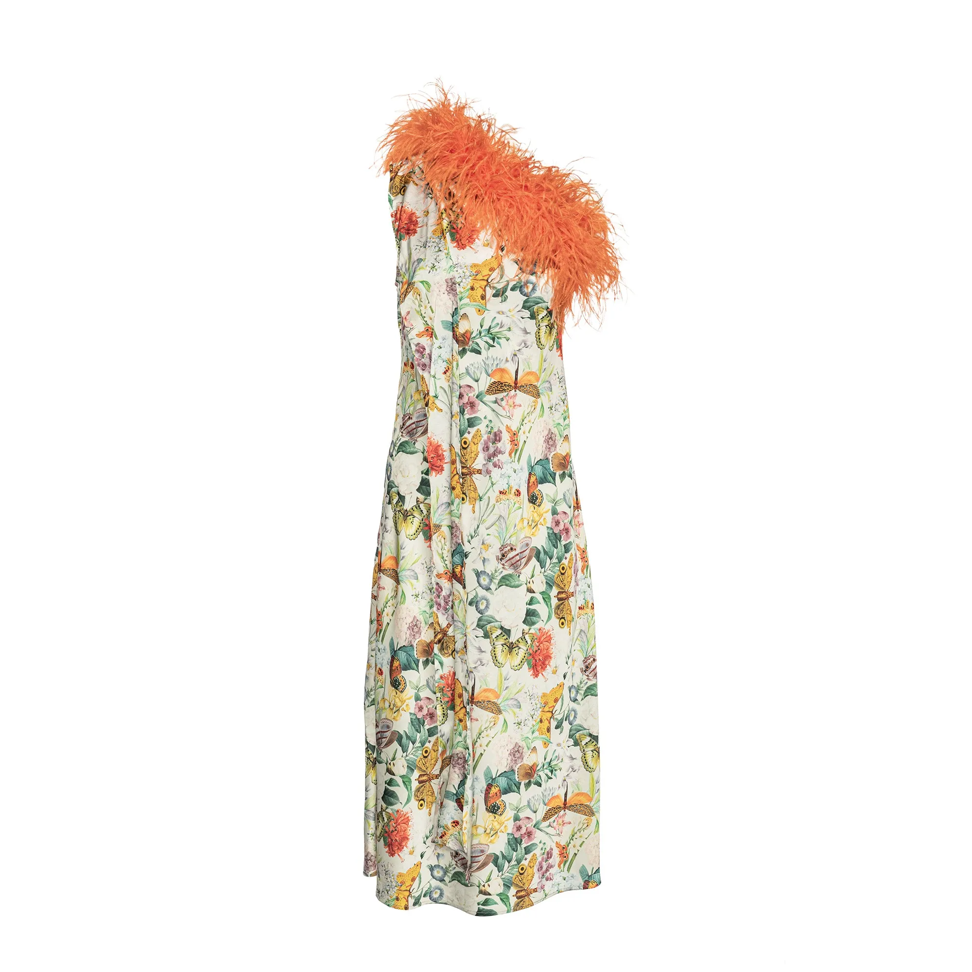 Imani Silky Dress with Feather Boa