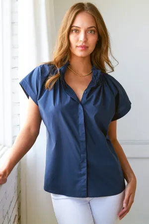 Jenny Top Navy Silky Poplin