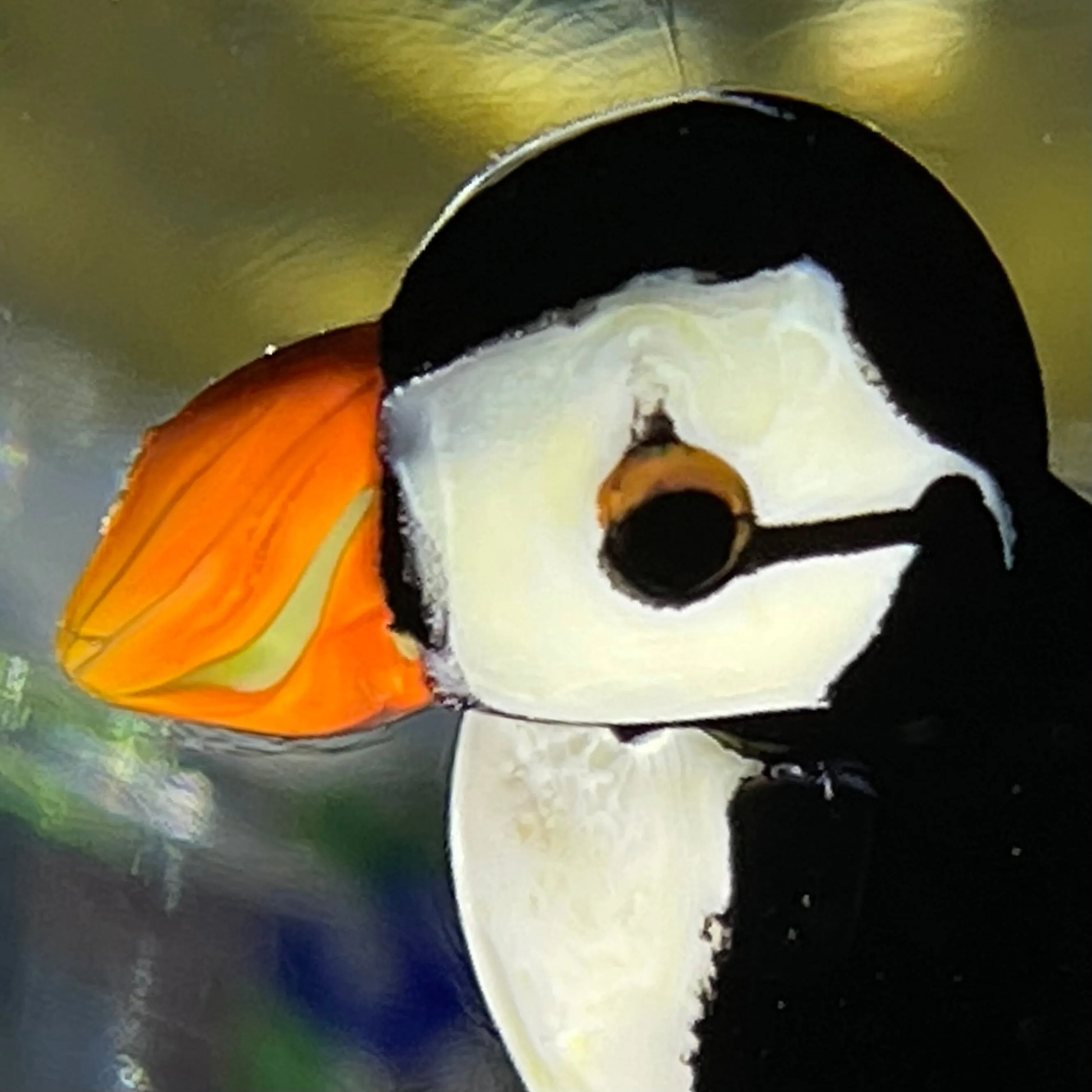 Ken Rosenfeld 2021 Flamework Puffin Seabird on Shoreline Rocks