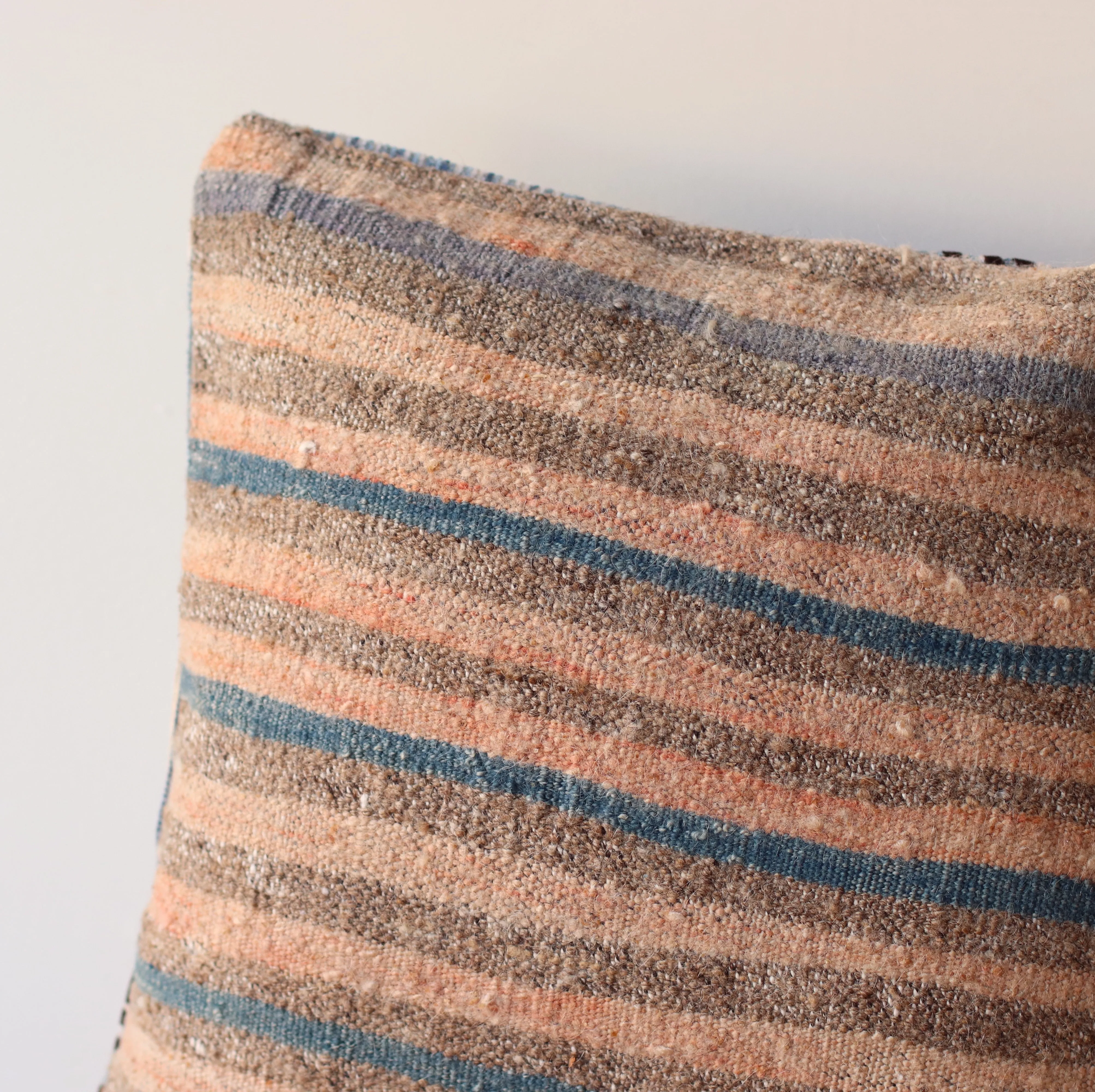 Kilim Pillow  | Pale Blush and Blue Stripe, includes insert, 16"