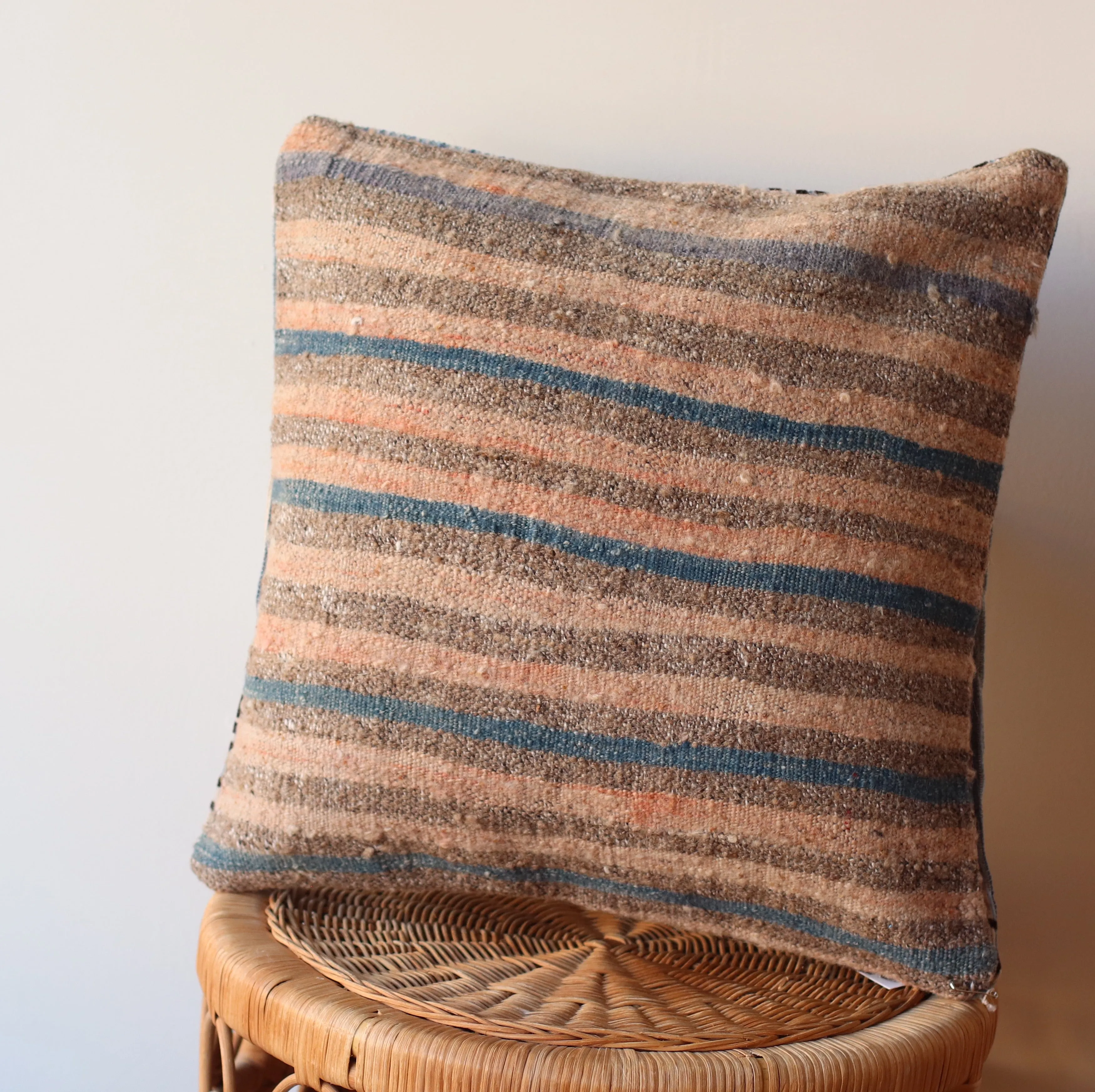 Kilim Pillow  | Pale Blush and Blue Stripe, includes insert, 16"