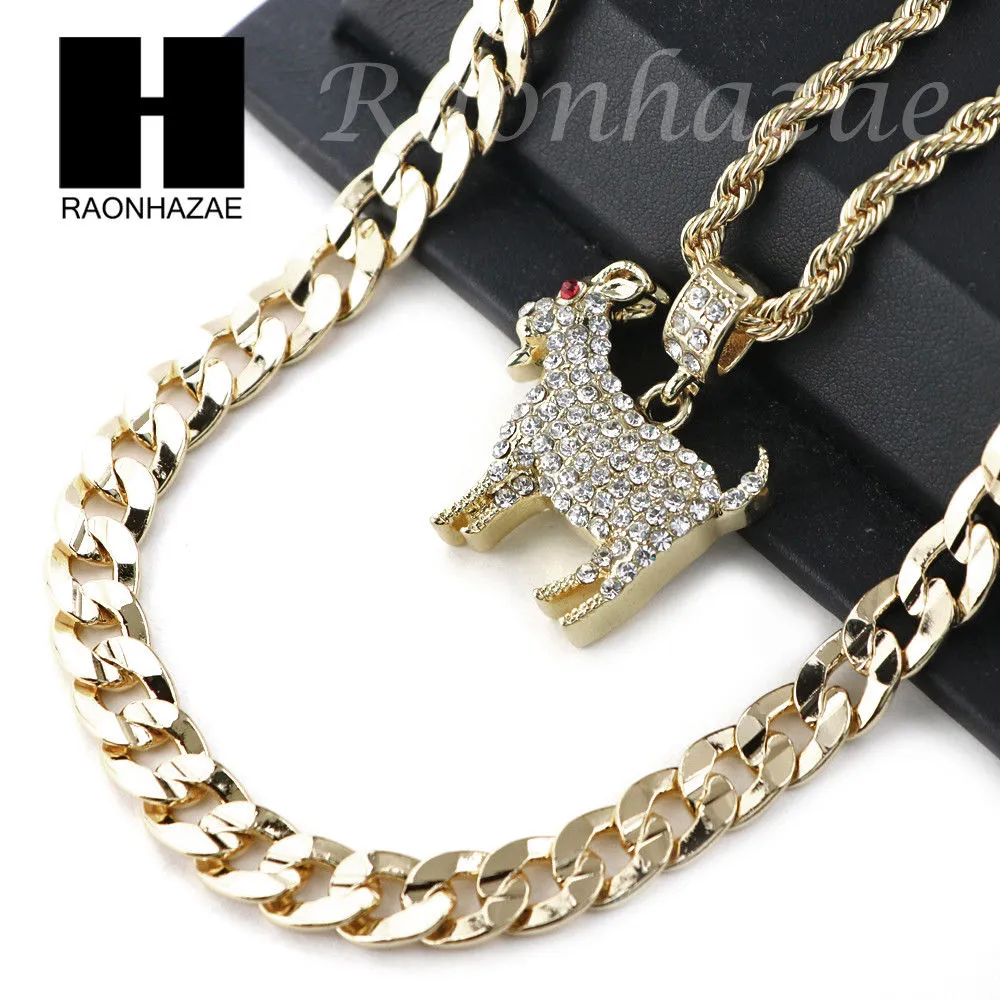 KODAK BLACK GOAT CHARM DIAMOND CUT 30" CUBAN CHAIN NECKLACE SET G24