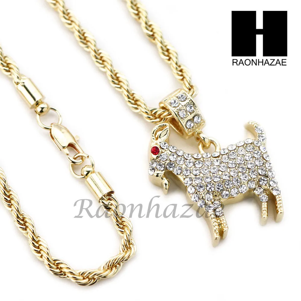 KODAK BLACK GOAT CHARM DIAMOND CUT 30" CUBAN CHAIN NECKLACE SET G24