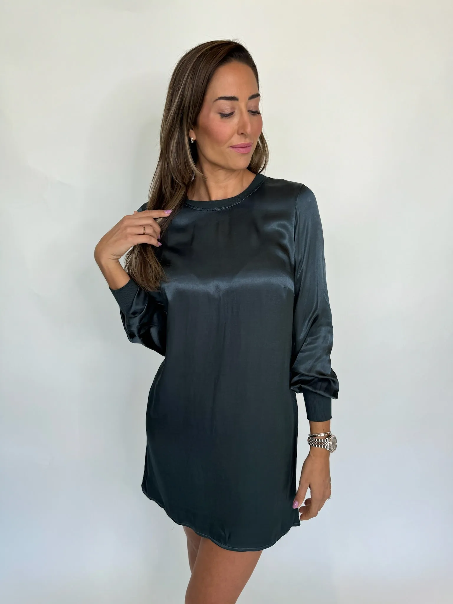 LA Made Wells Silky Dress Pine Green
