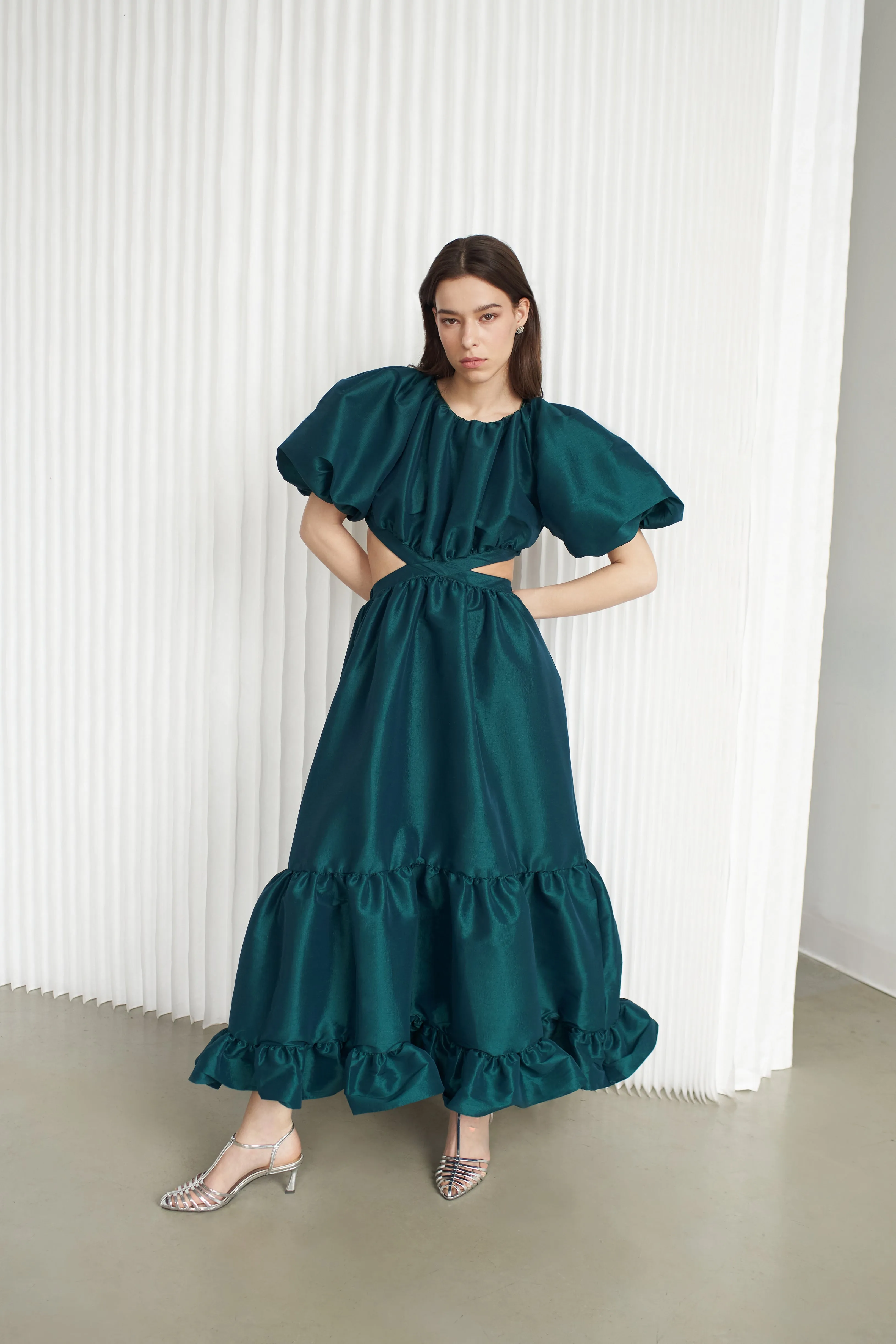 Laila Maxi Taffeta Dress Emerald Green