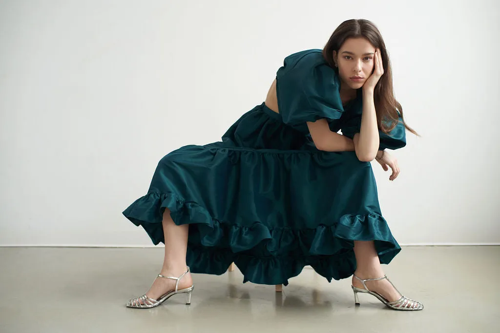 Laila Maxi Taffeta Dress Emerald Green