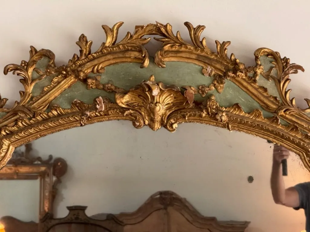 Large 19th Century French green-painted and giltwood mirror
