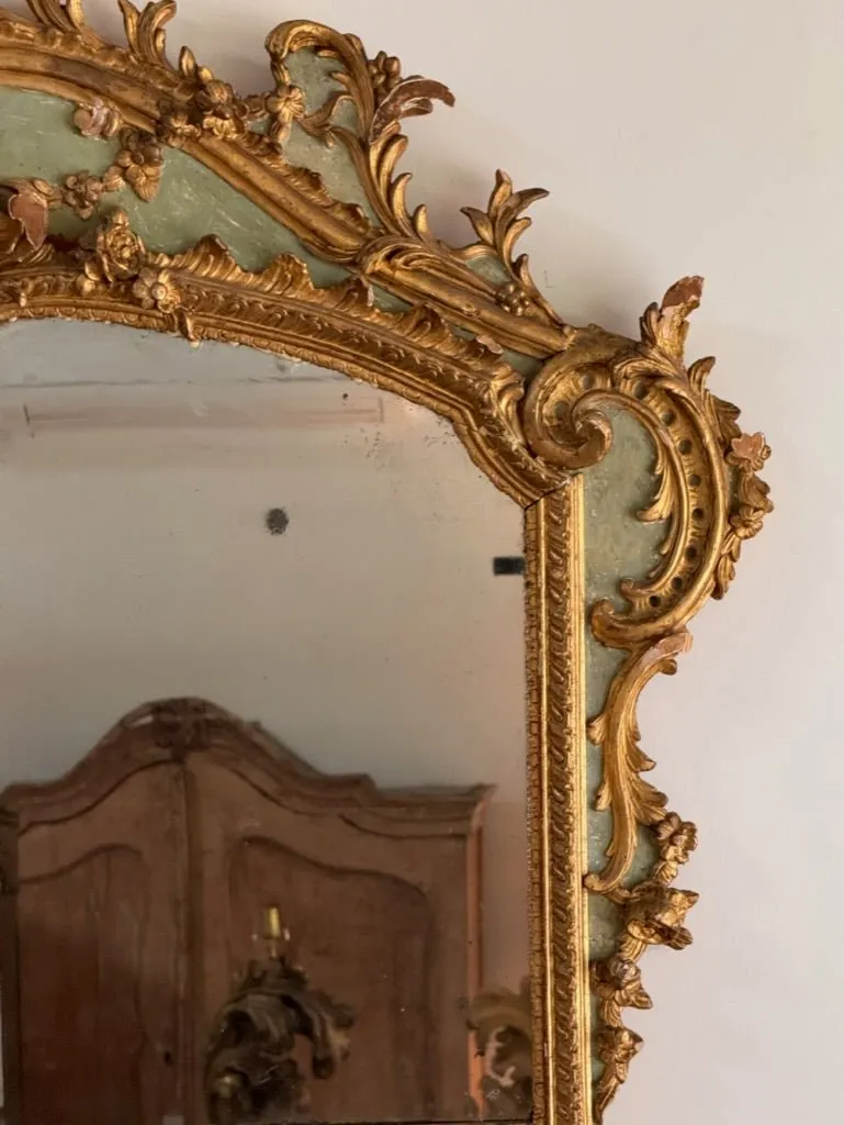 Large 19th Century French green-painted and giltwood mirror