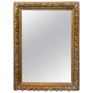 Large Antique French Gilt Floor Mirror with Carved Pomegranate & Leaf Details