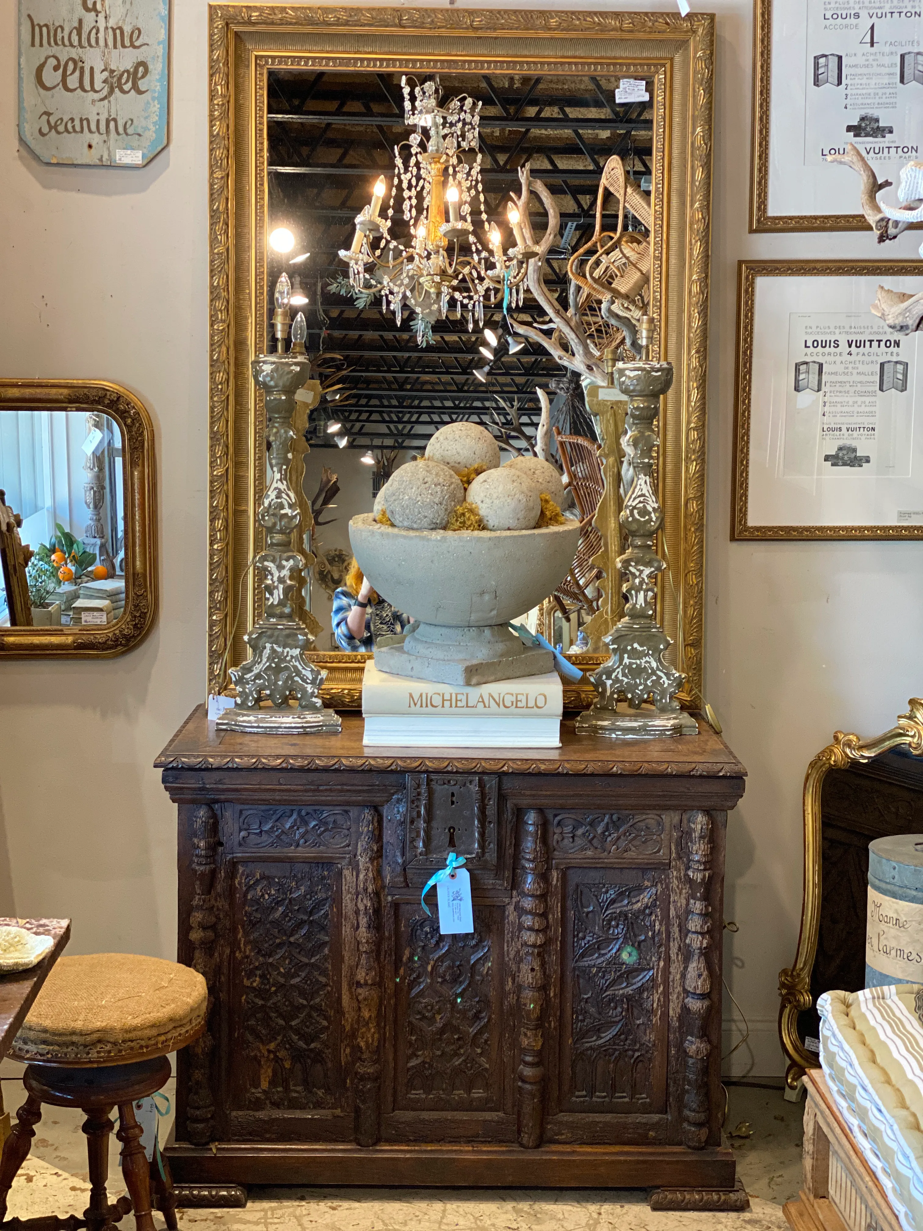 Large Antique French Gilt Frame Mirror