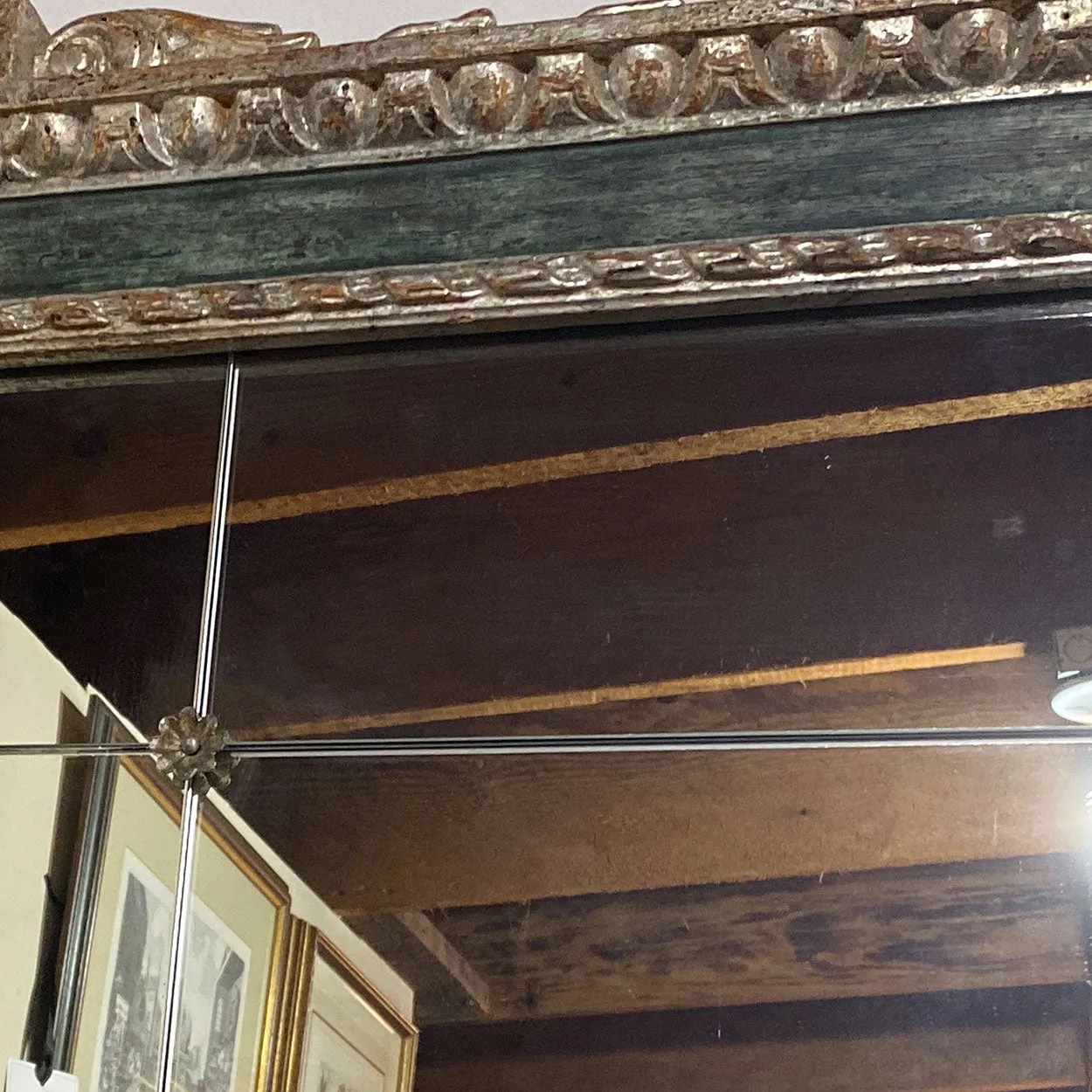 Large Italian Silver Gilt and Blue Painted Overmantel Custom Made Paneled Mirror