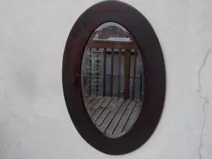 Large Oval Dark Wood Framed Beveled Mirror
