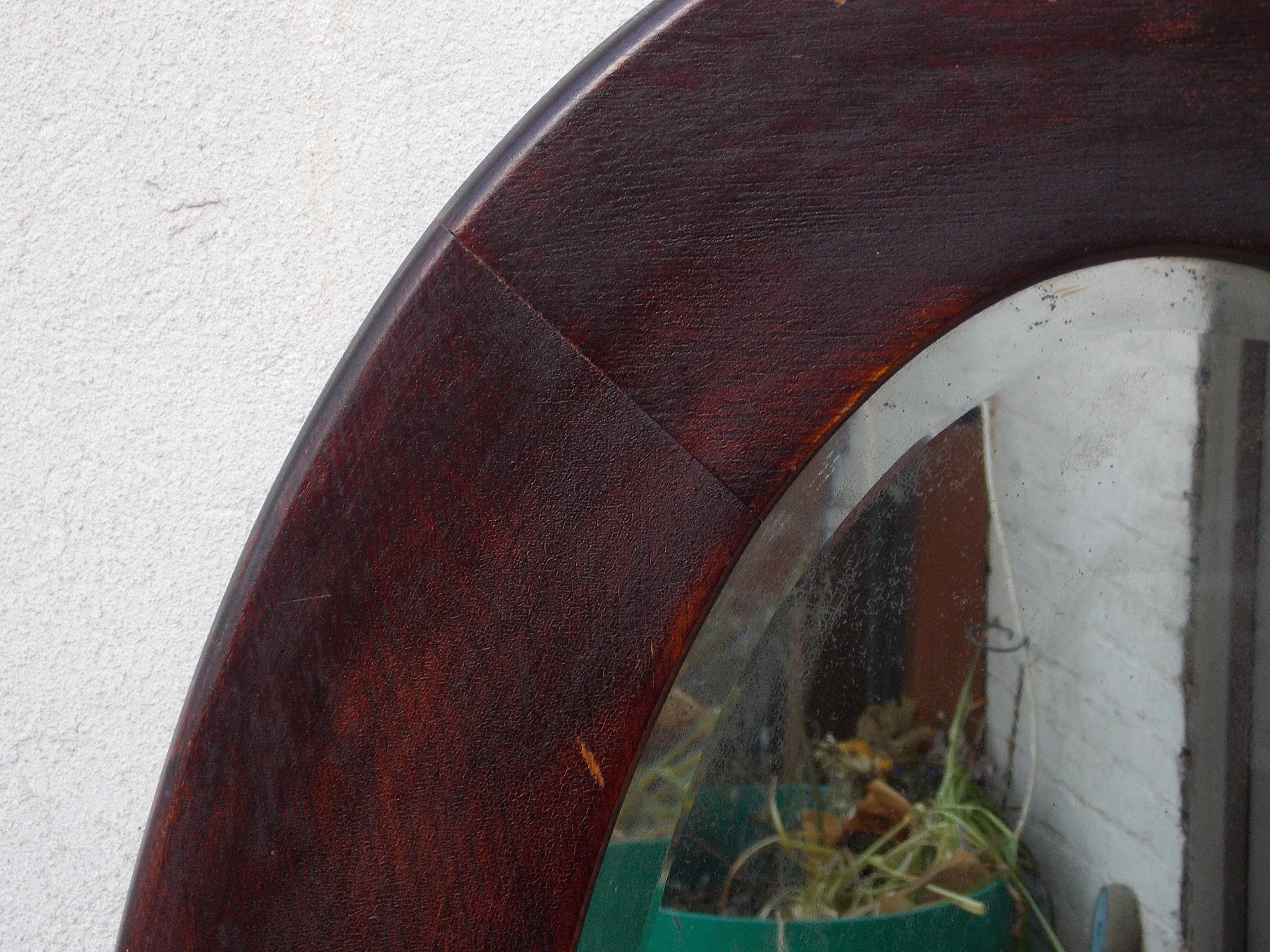 Large Oval Dark Wood Framed Beveled Mirror