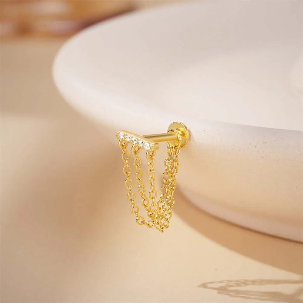 Long Chain Delicate Flat Back Stud Earrings