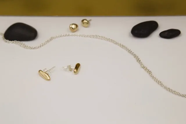 Long Pebble Stud Earrings | Gold