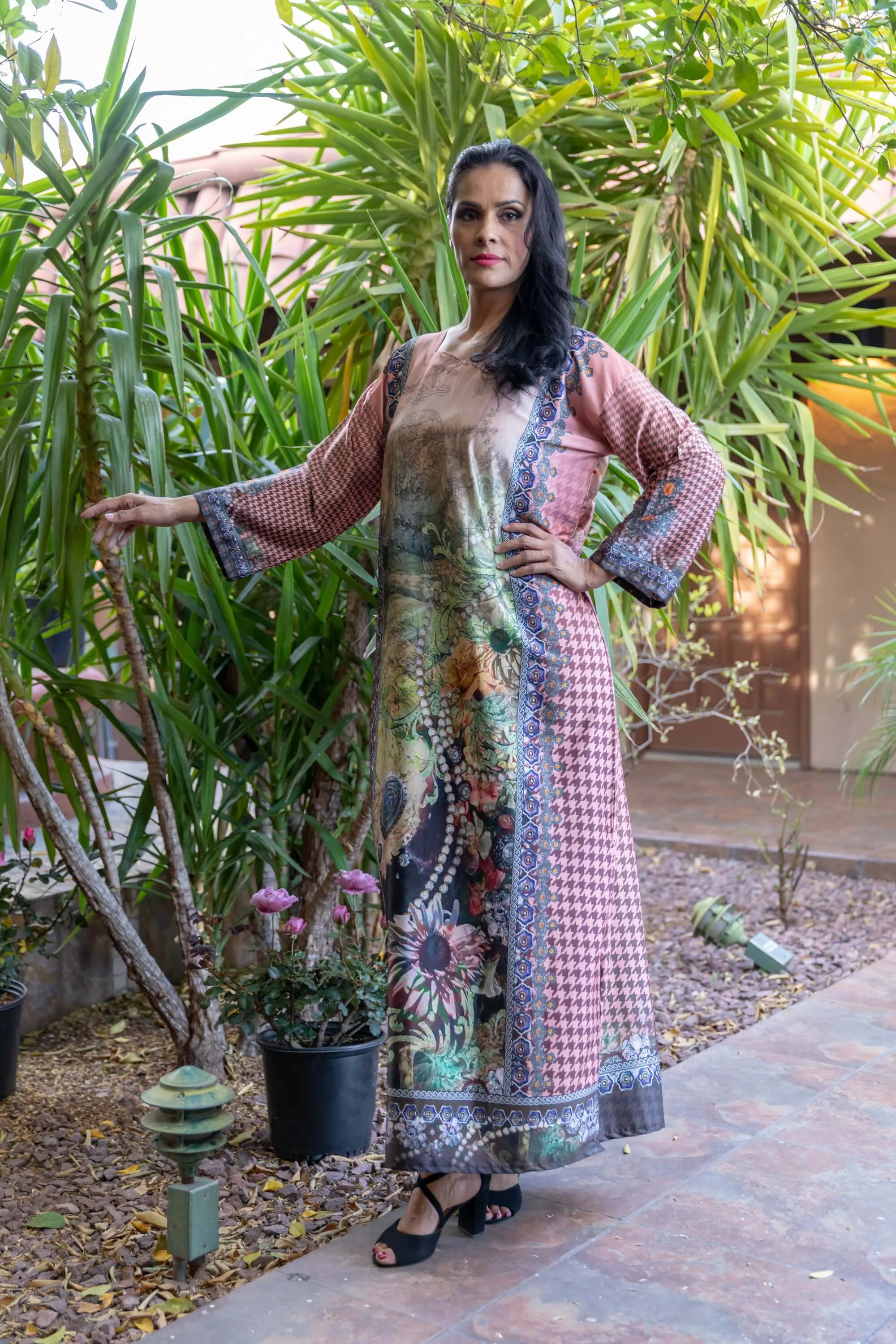 Long Silky Printed Gown