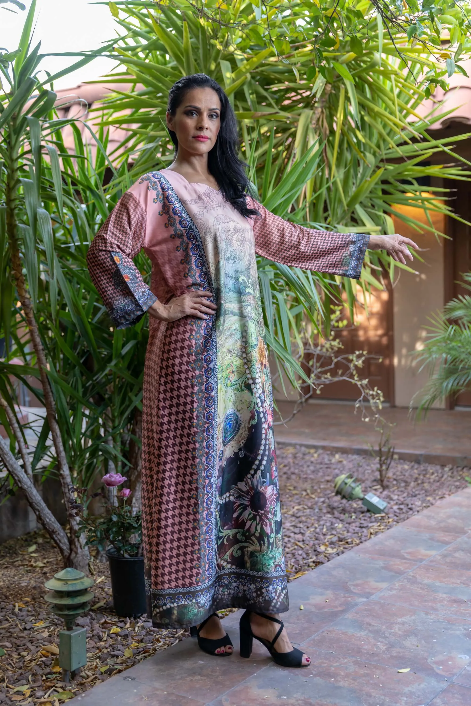 Long Silky Printed Gown