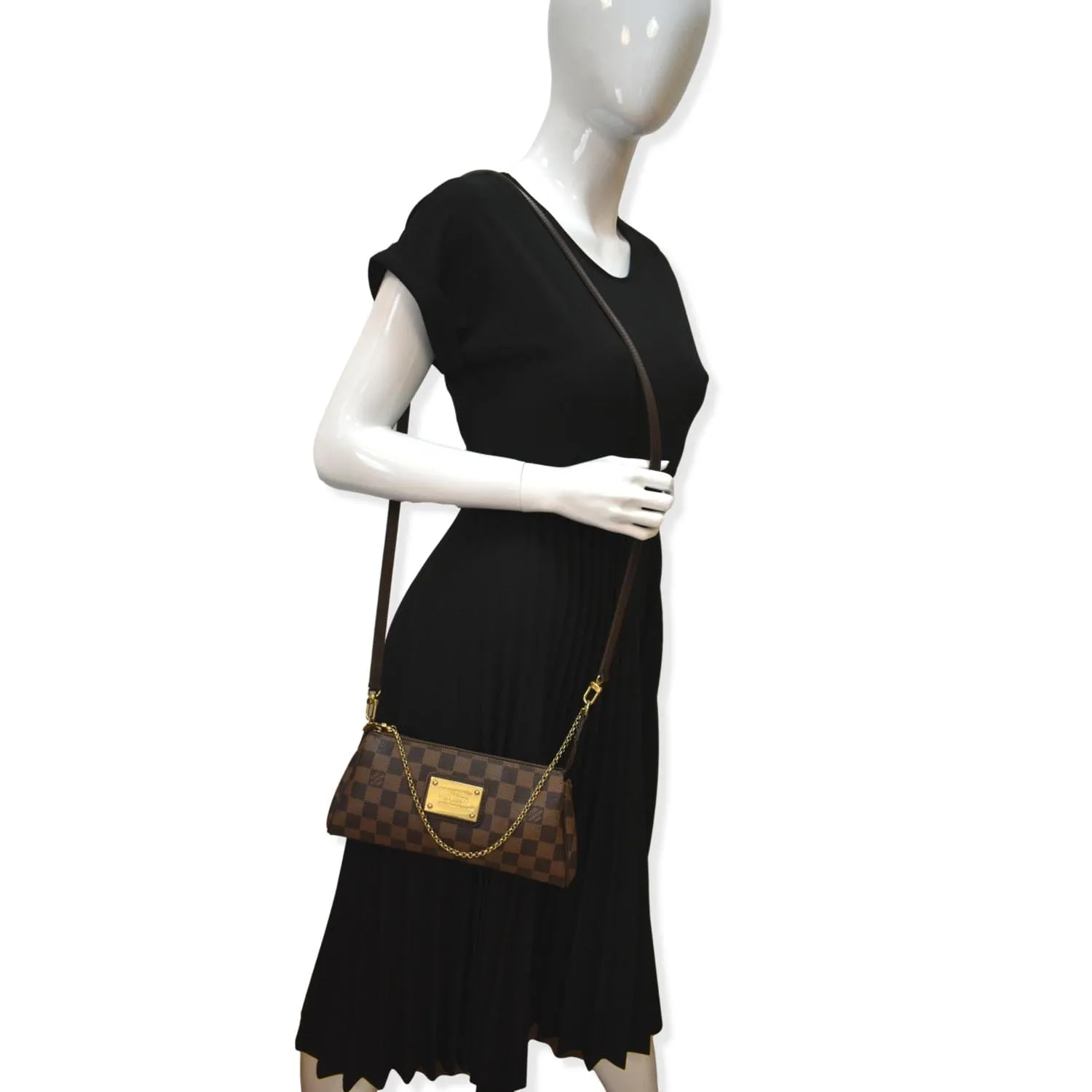 LOUIS VUITTON Eva Pochette Damier Ebene Clutch Crossbody Bag Brown