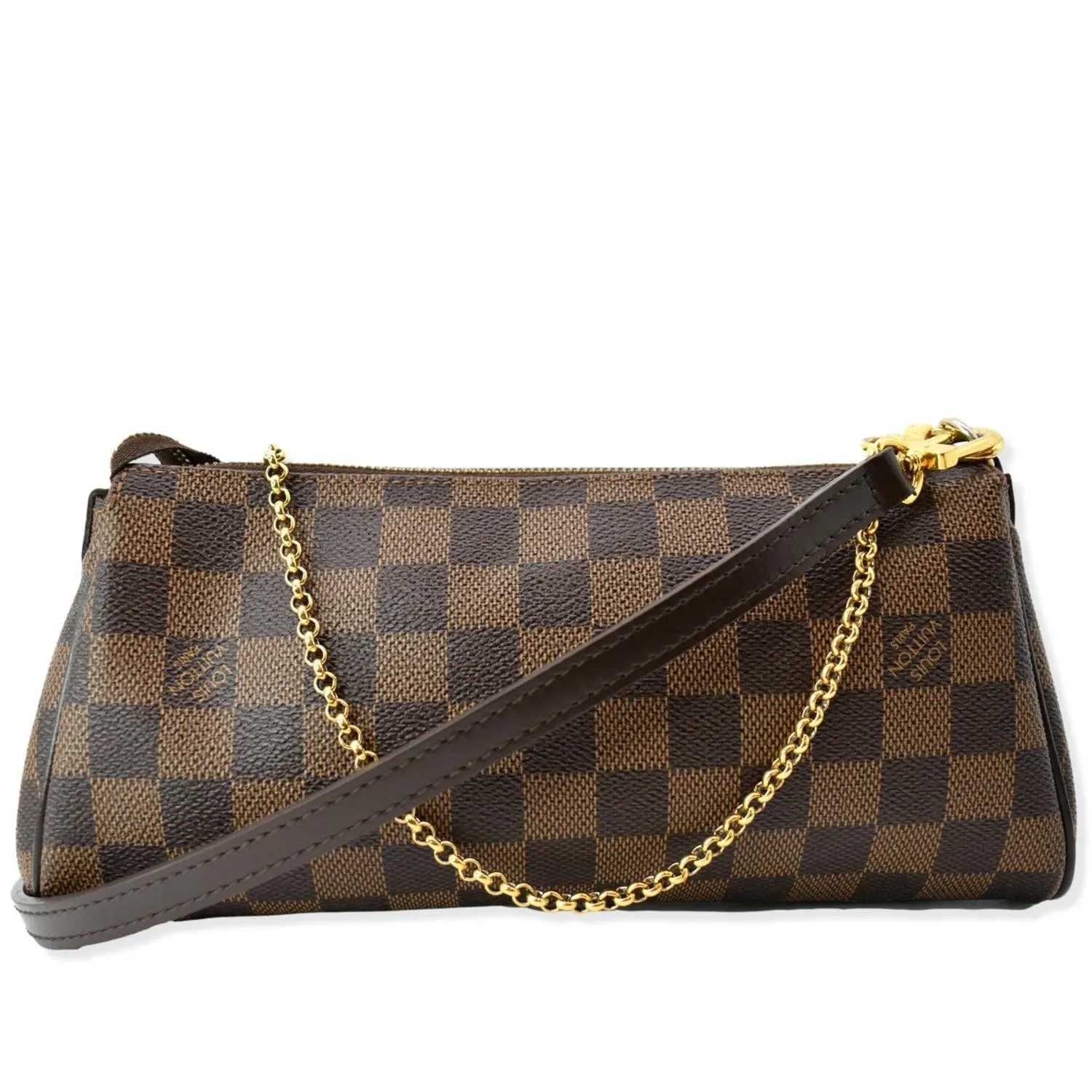 LOUIS VUITTON Eva Pochette Damier Ebene Clutch Crossbody Bag Brown
