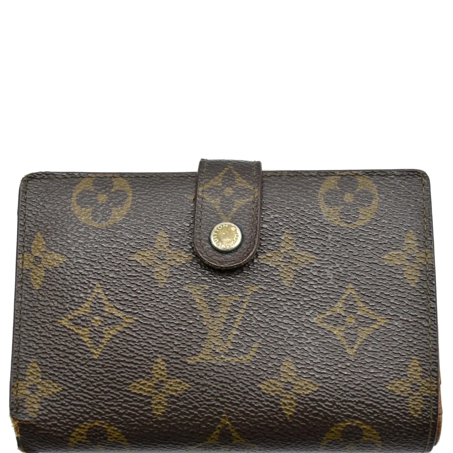 LOUIS VUITTON French Kisslock Monogram Canvas Wallet Brown