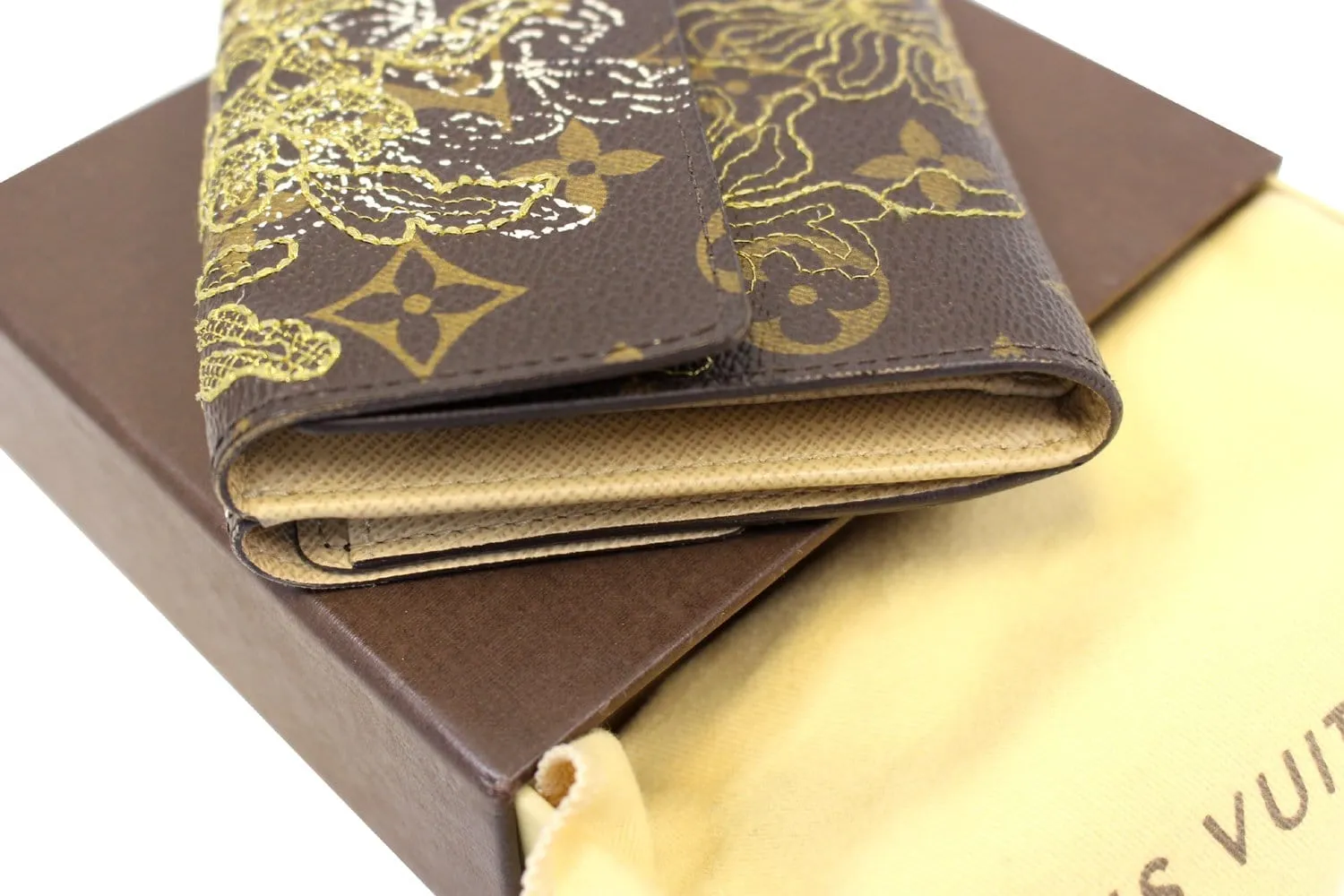 LOUIS VUITTON Gold Monogram Dentelle Trifold Wallet Limited - Sale
