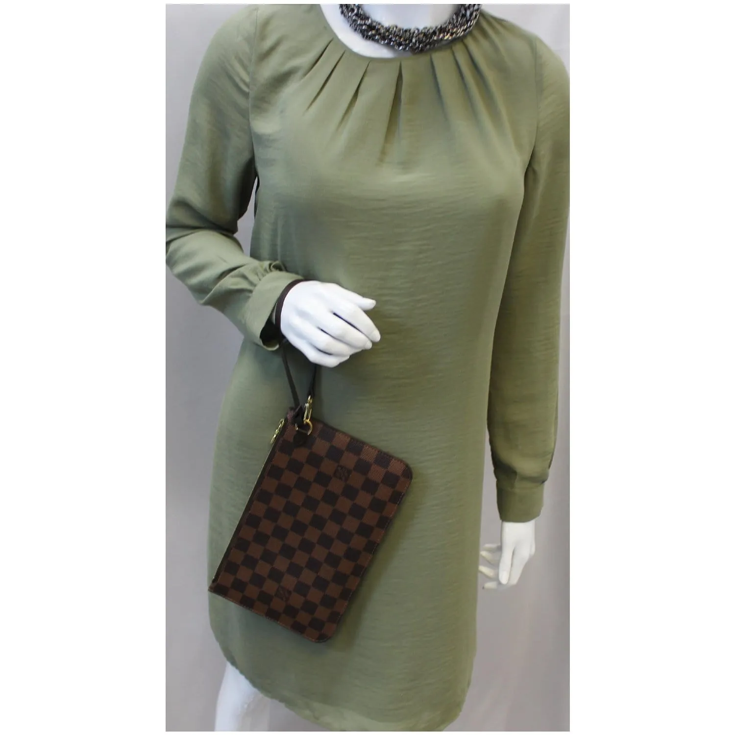 LOUIS VUITTON Pochette Wristlet Pouch Damier Ebene Neverfull MM/GM Brown