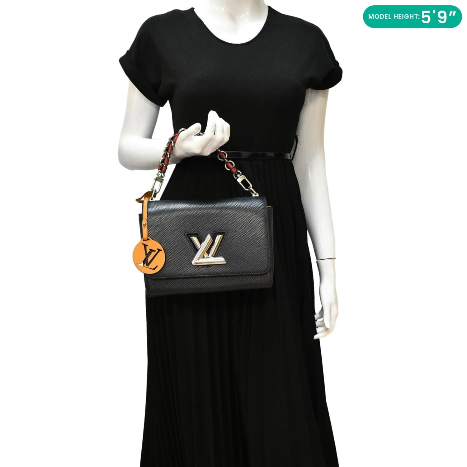 LOUIS VUITTON Twist MM Braided Handle Epi Leather Shoulder Bag Black