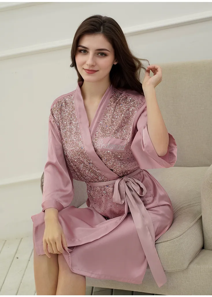 Luxurious Rhinestone Satin Custom Bridal and Bridesmaid Robe – Sparkling Elegance for Weddings
