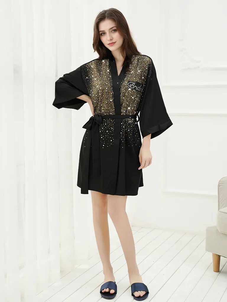 Luxurious Rhinestone Satin Custom Bridal and Bridesmaid Robe – Sparkling Elegance for Weddings