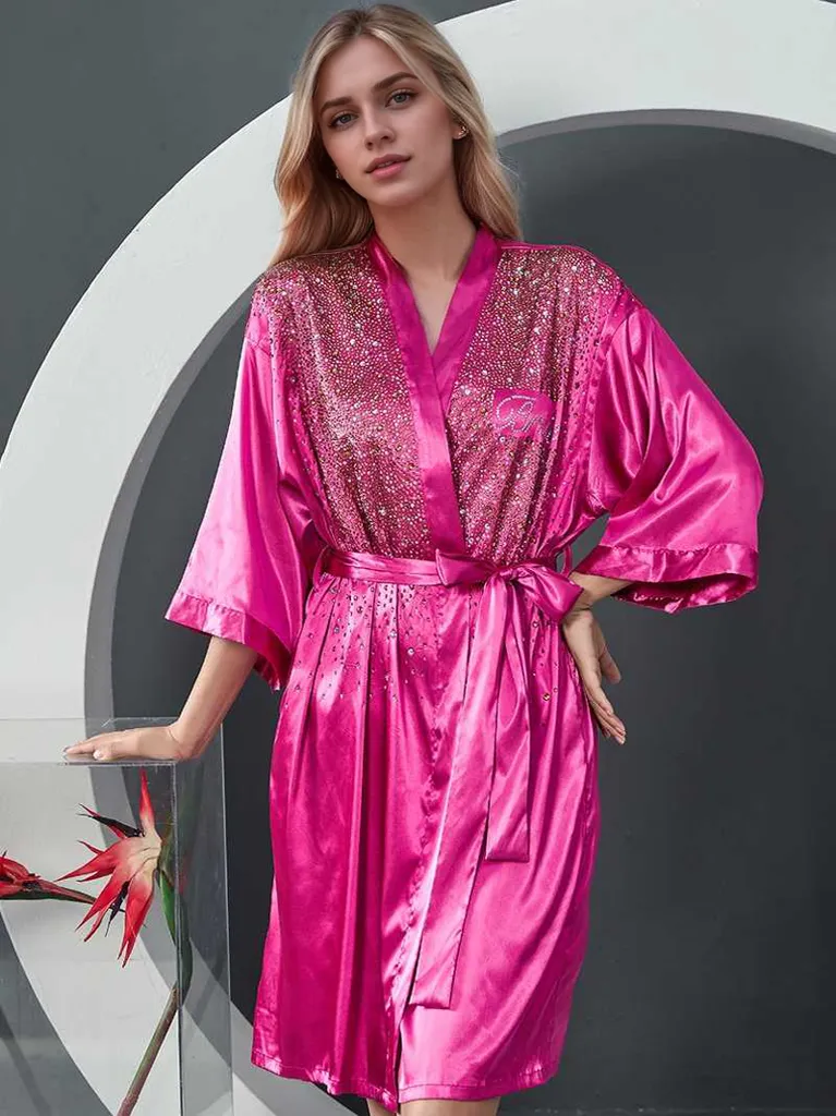 Luxurious Rhinestone Satin Custom Bridal and Bridesmaid Robe – Sparkling Elegance for Weddings