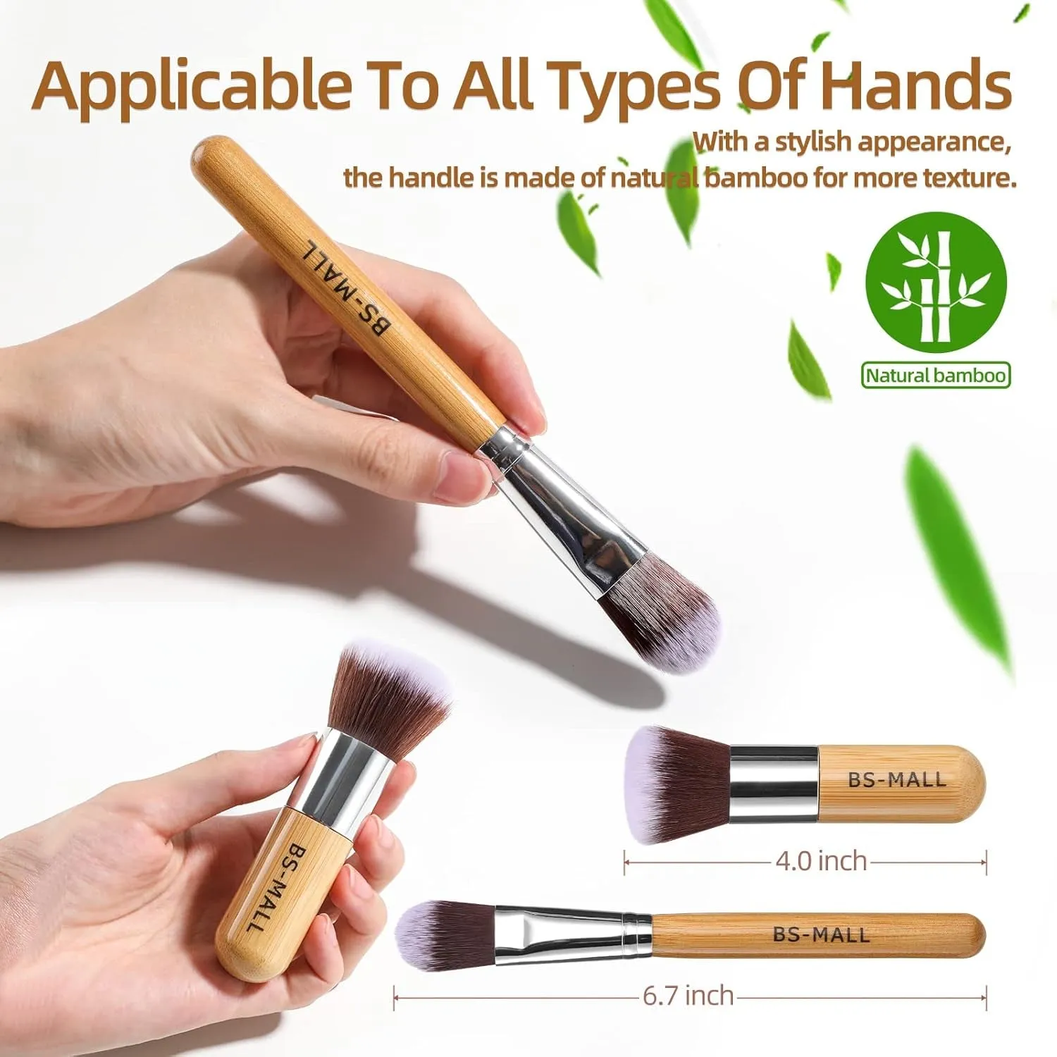 Makeup Brush Set 11Pcs Bamboo Synthetic Kabuki Brush Set Foundation Powder Blending Concealer Eye Shadows Blush Cosmetics Brushes with Organizer Bag & Makeup Sponge