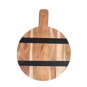 Mango Wood Cheese/Cutting Board w/ Stripes & Handle