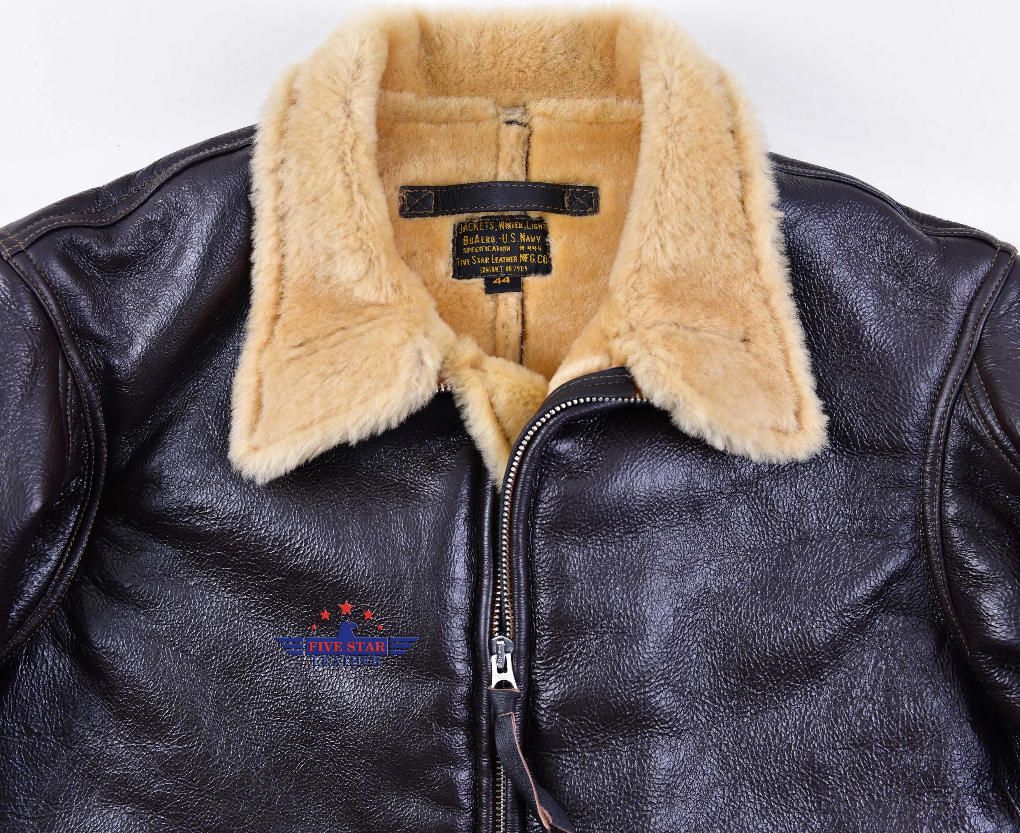 Men Aviator US Navy M-444 Sheepskin Leather Flight Jacket