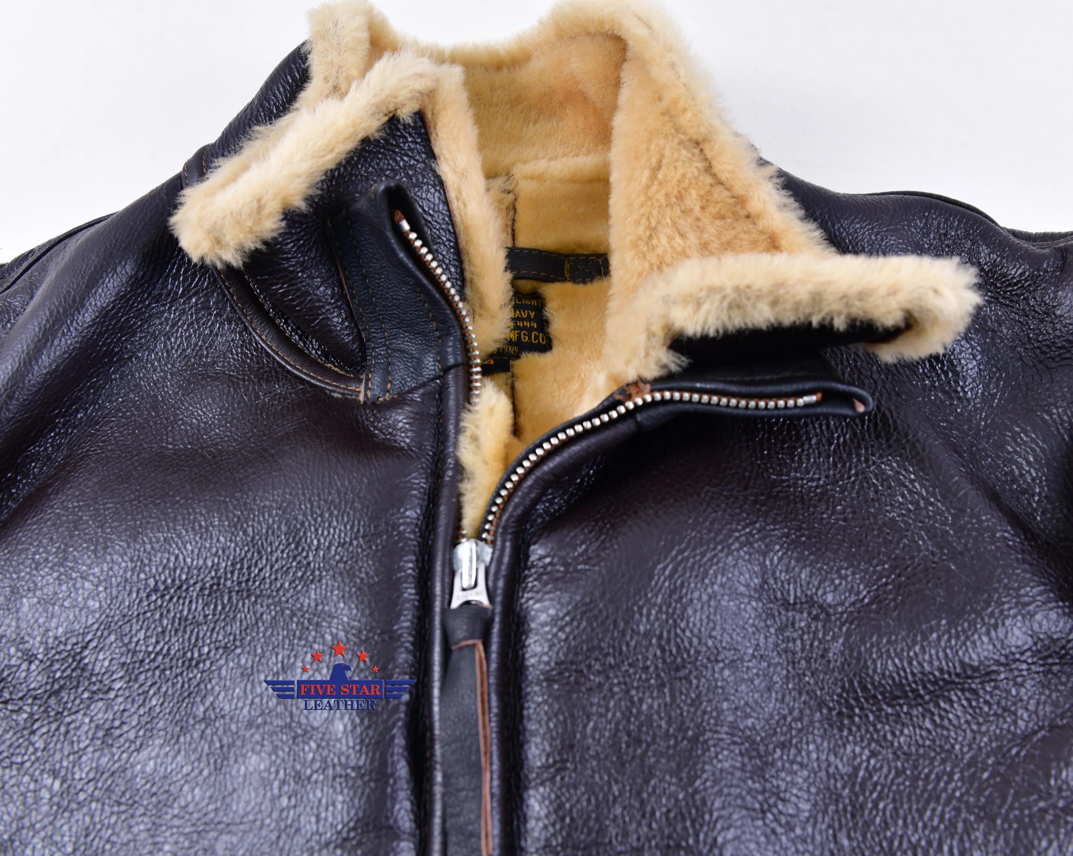 Men Aviator US Navy M-444 Sheepskin Leather Flight Jacket