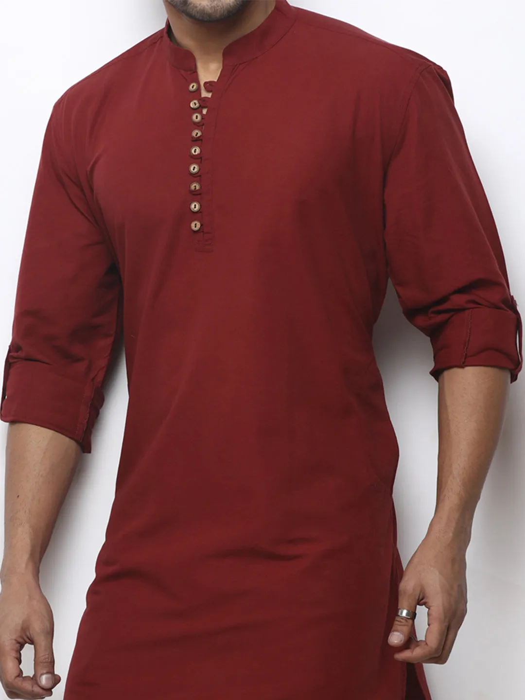 Men Classic Maroon Shade Patterned Kurta