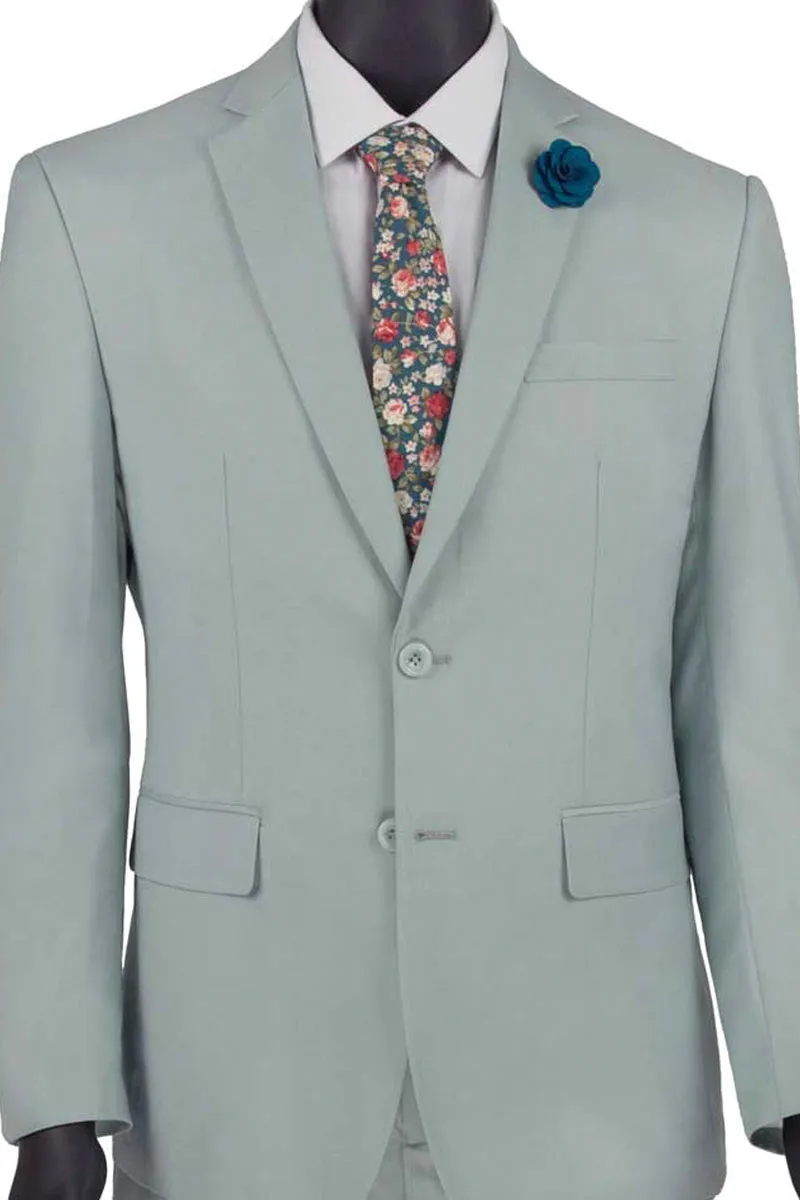 Mens 2 Button Wool Feel Slim Fit Suit in Sage