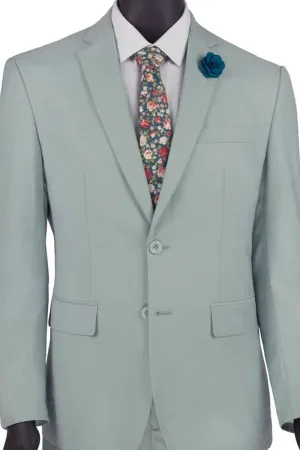 Mens 2 Button Wool Feel Slim Fit Suit in Sage