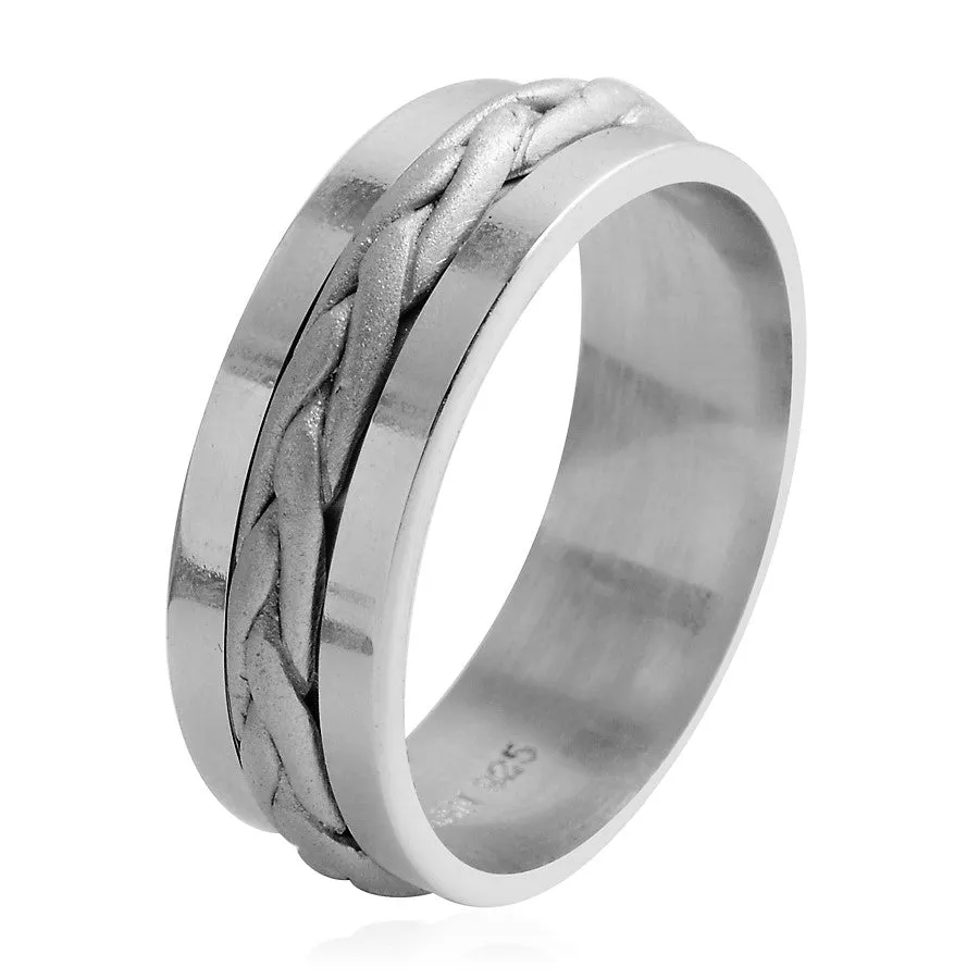 Men's Rhodium over Sterling Silver Braided Band Ring Unisex