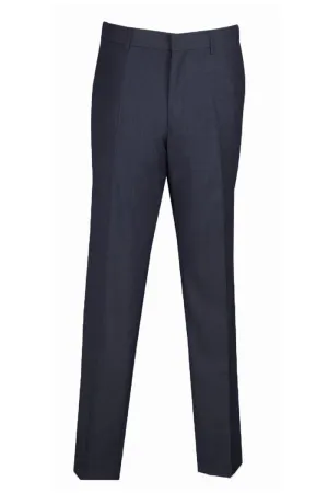 Mens Skinny Fit Wool Feel Flat Front Dress Slacks in Navy