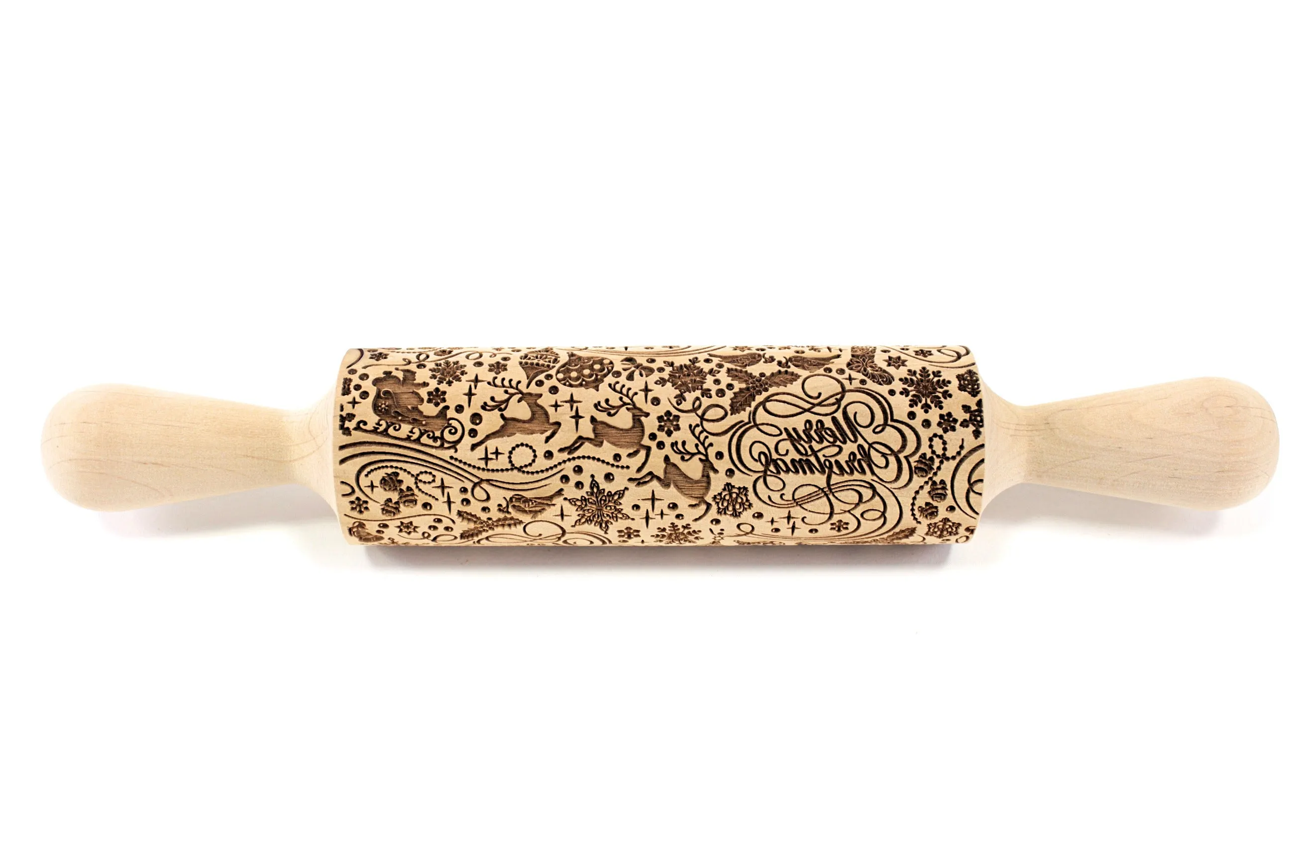 Merry Christmas Engraved Rolling Pin Embossed , Snowflake, Pattern Santa Claus, Reindeer Cookie