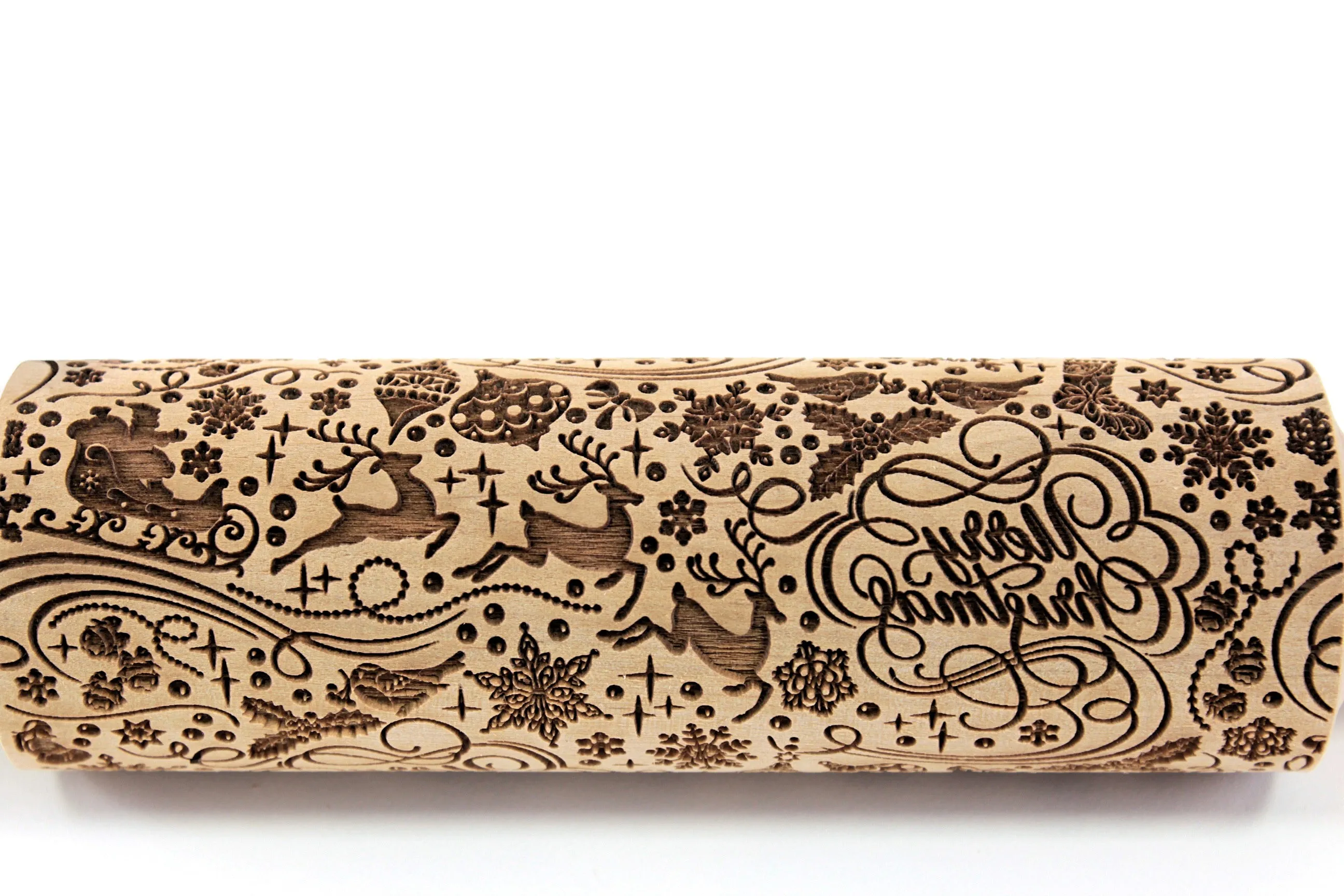 Merry Christmas Engraved Rolling Pin Embossed , Snowflake, Pattern Santa Claus, Reindeer Cookie