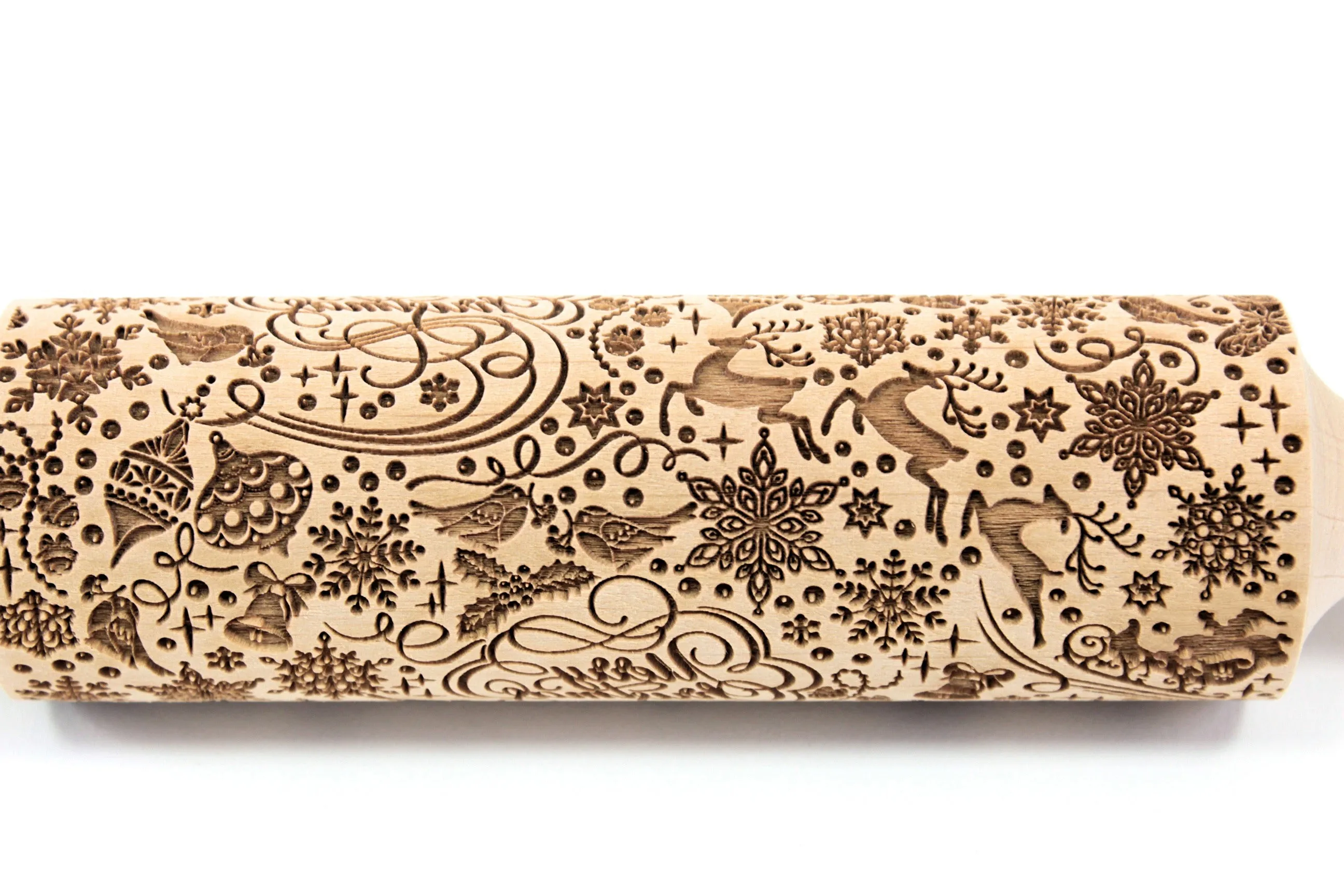 Merry Christmas Engraved Rolling Pin Embossed , Snowflake, Pattern Santa Claus, Reindeer Cookie