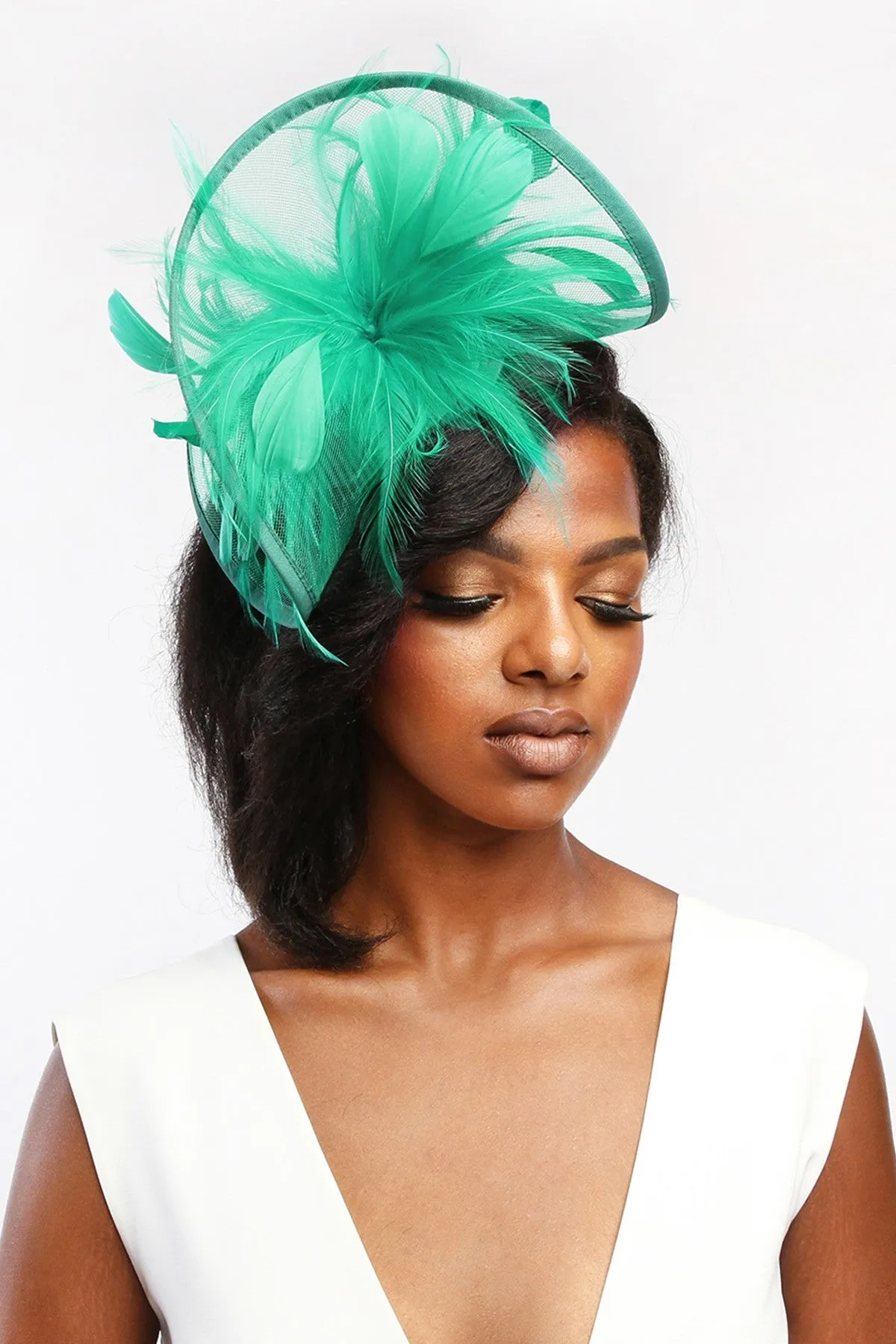 Mesh Netting w/feather Fascinator Hat