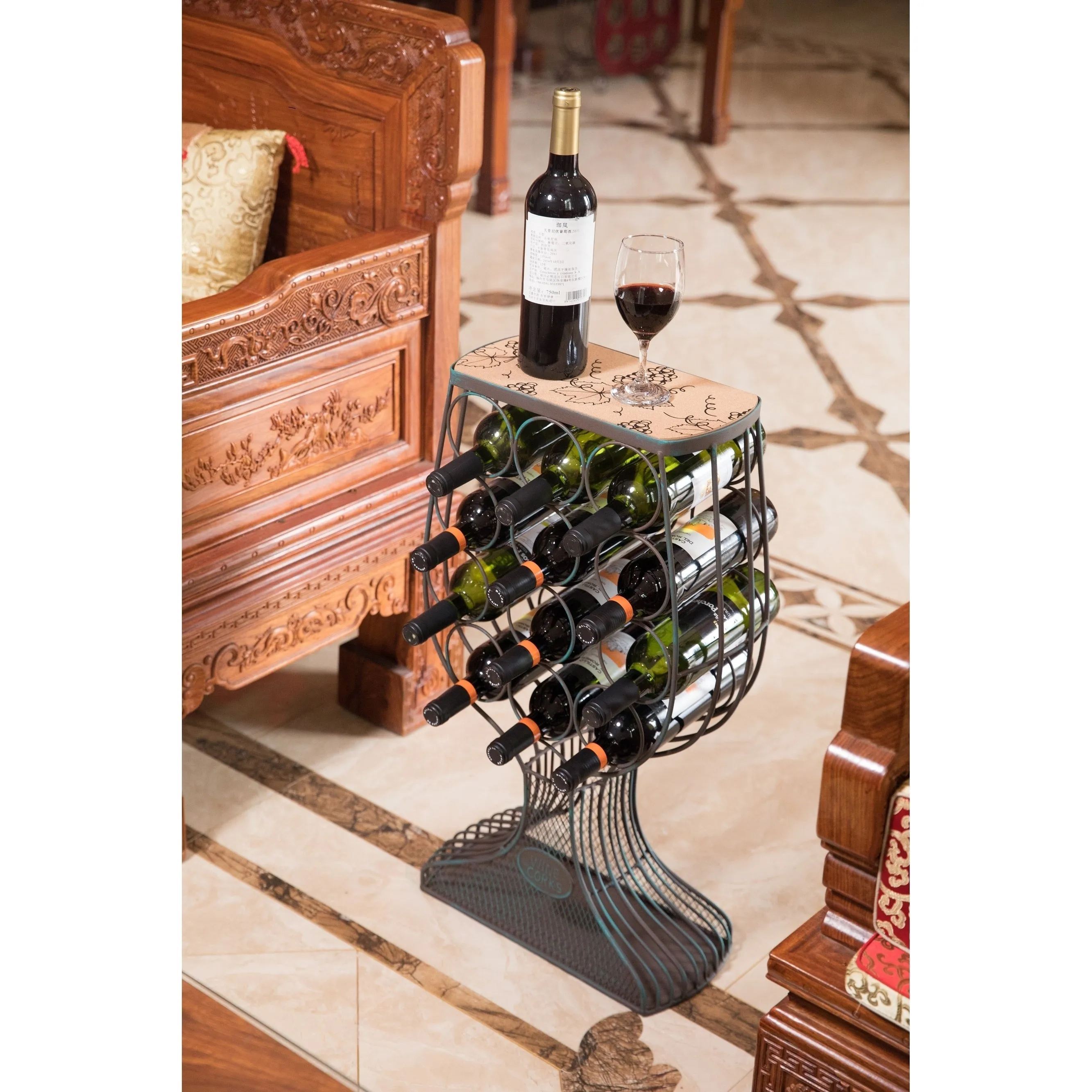 Metal Goblet Wine Rack with Cork Holder